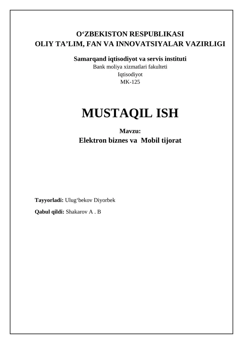 Elektron Biznes va Mobil Tijorat