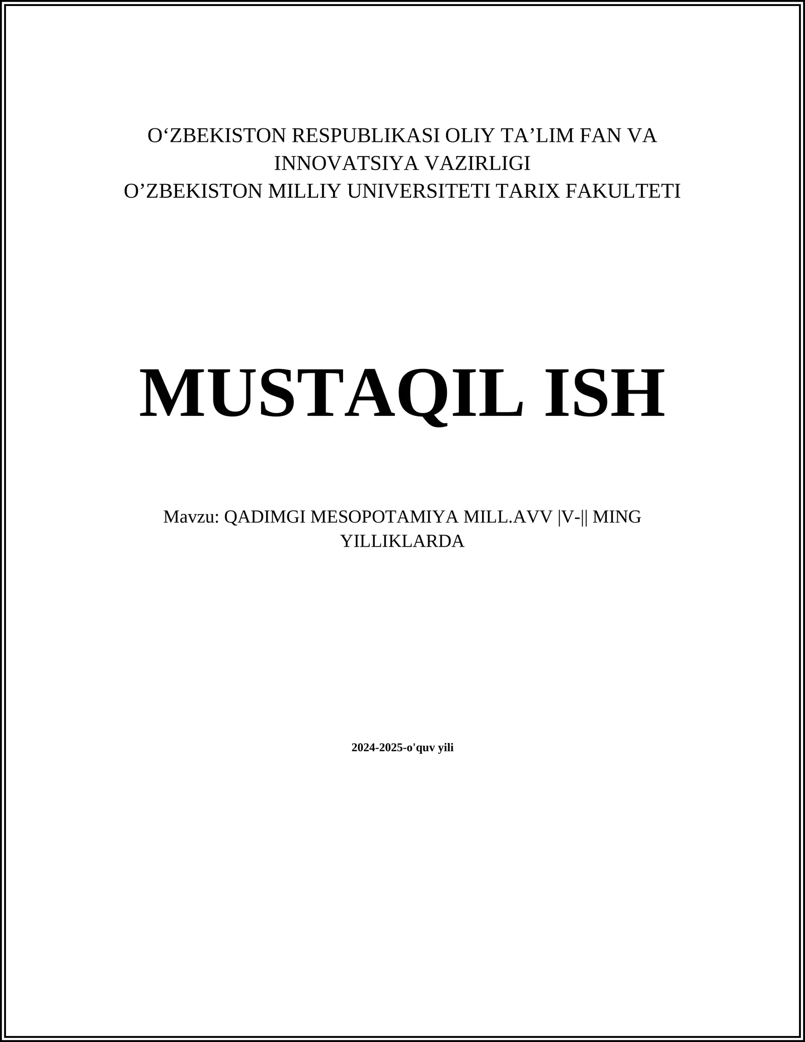 QADIMGI MESOPOTAMIYA MILL.AVV |V-|| MING YILLIKLARDA