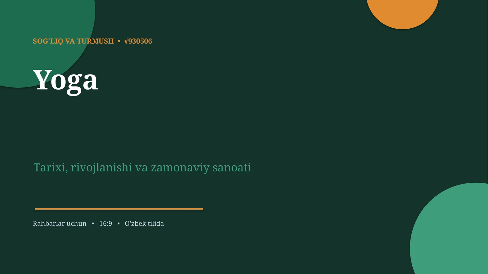 SOG'LIQ VA TURMUSH