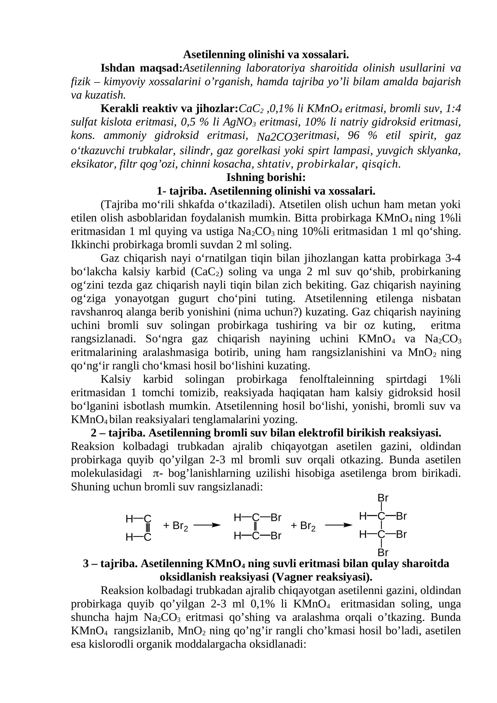 Asetilenning olinishi va xossalari