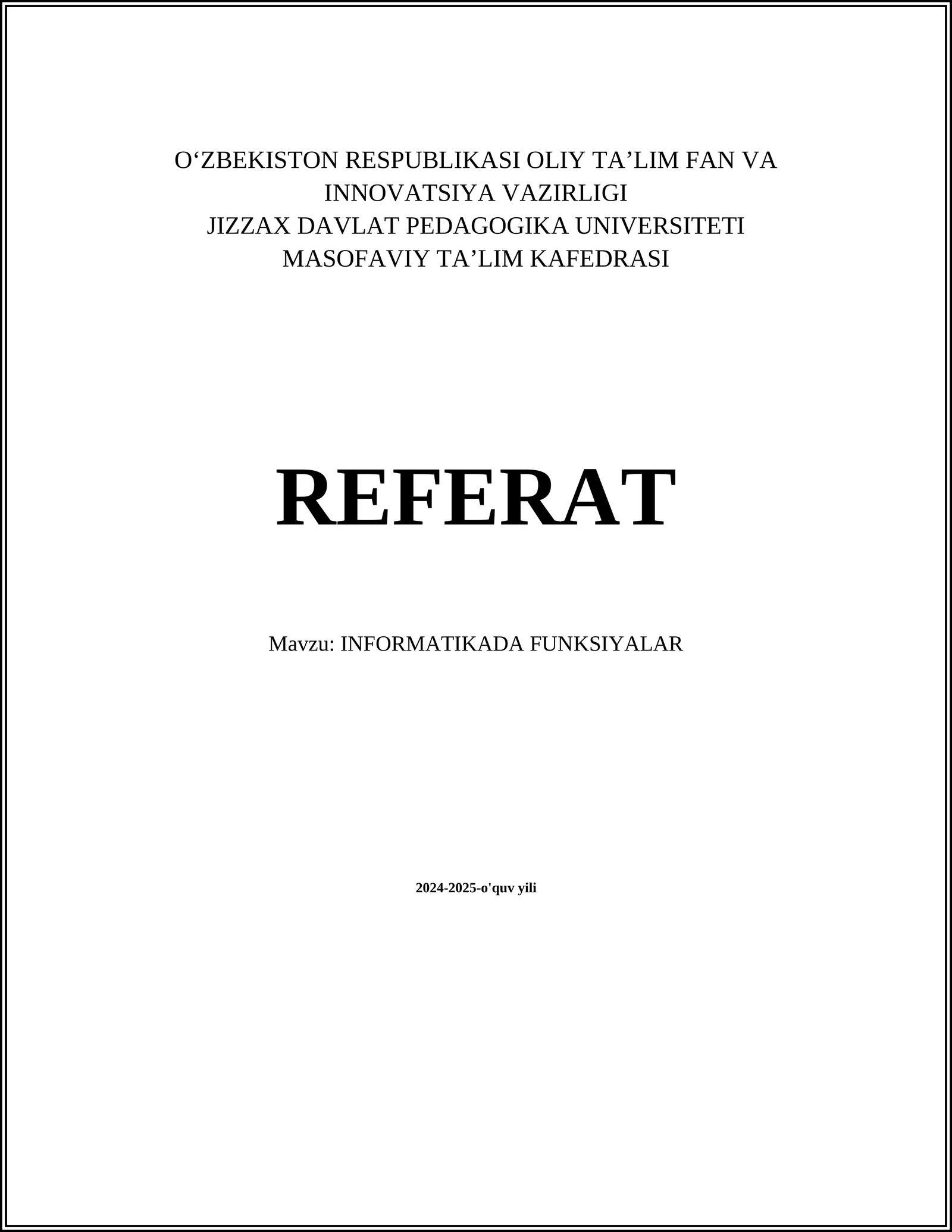 INFORMATIKADA FUNKSIYALAR