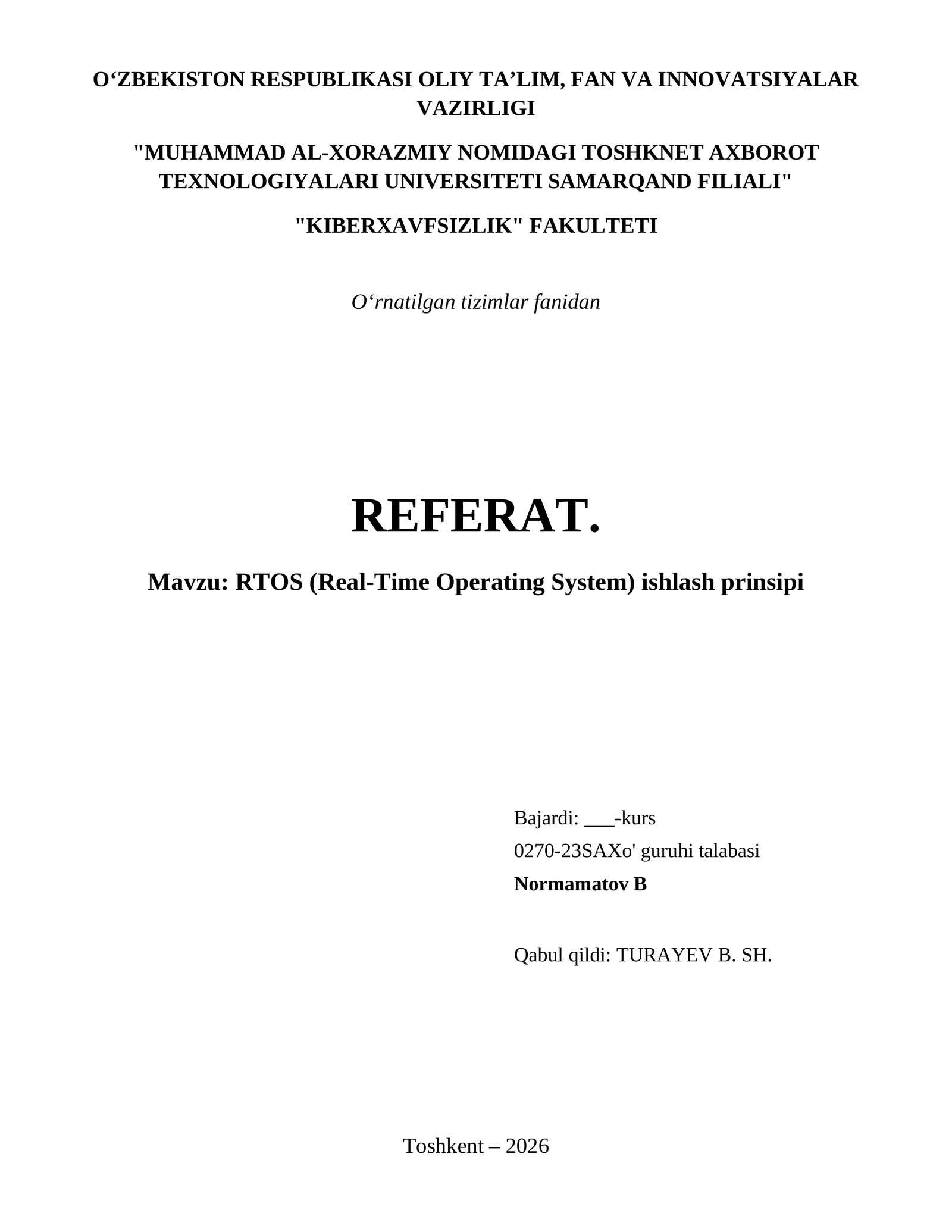 RTOS (Real-Time Operating System) ishlash prinsipi