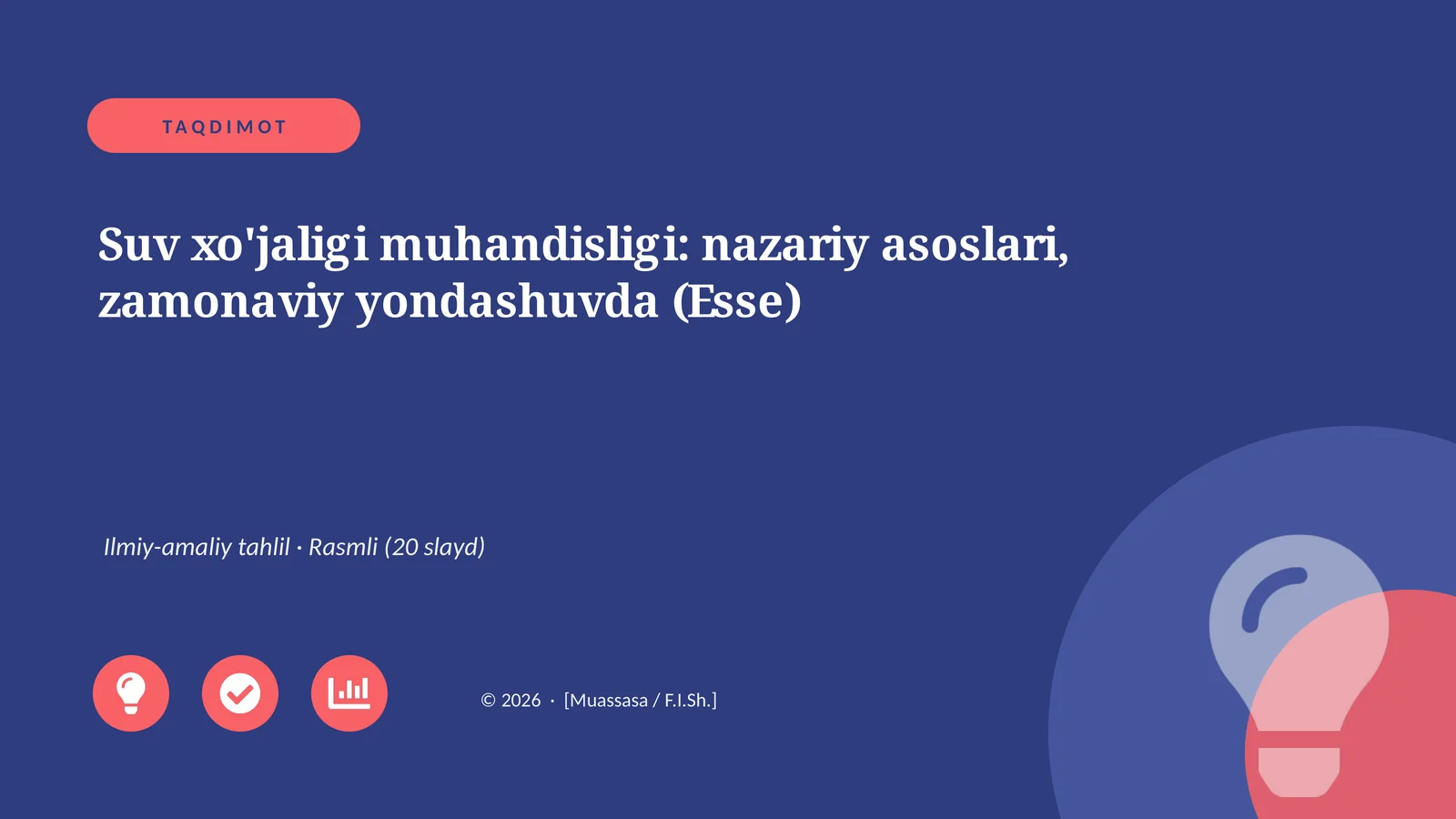 Suv xo'jaligi muhandisligi: nazariy asoslari, zamonaviy yondashuvda (Esse)