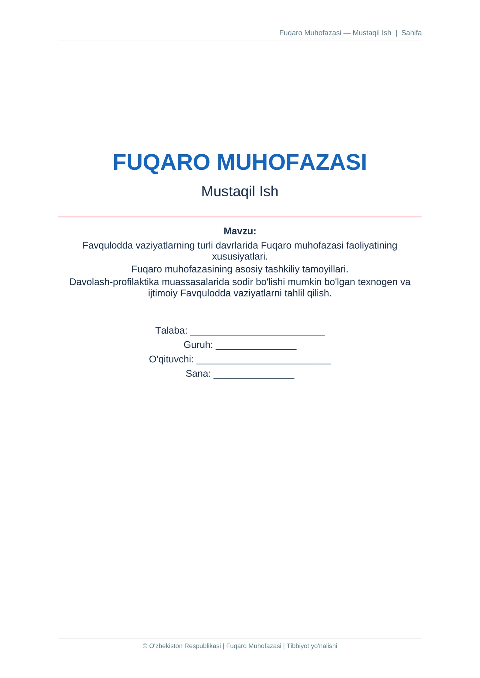 Favqulodda vaziyatlarning turli davrlarida Fuqaro muhofazasi faoliyatining xususiyatlari. Fuqaro muh