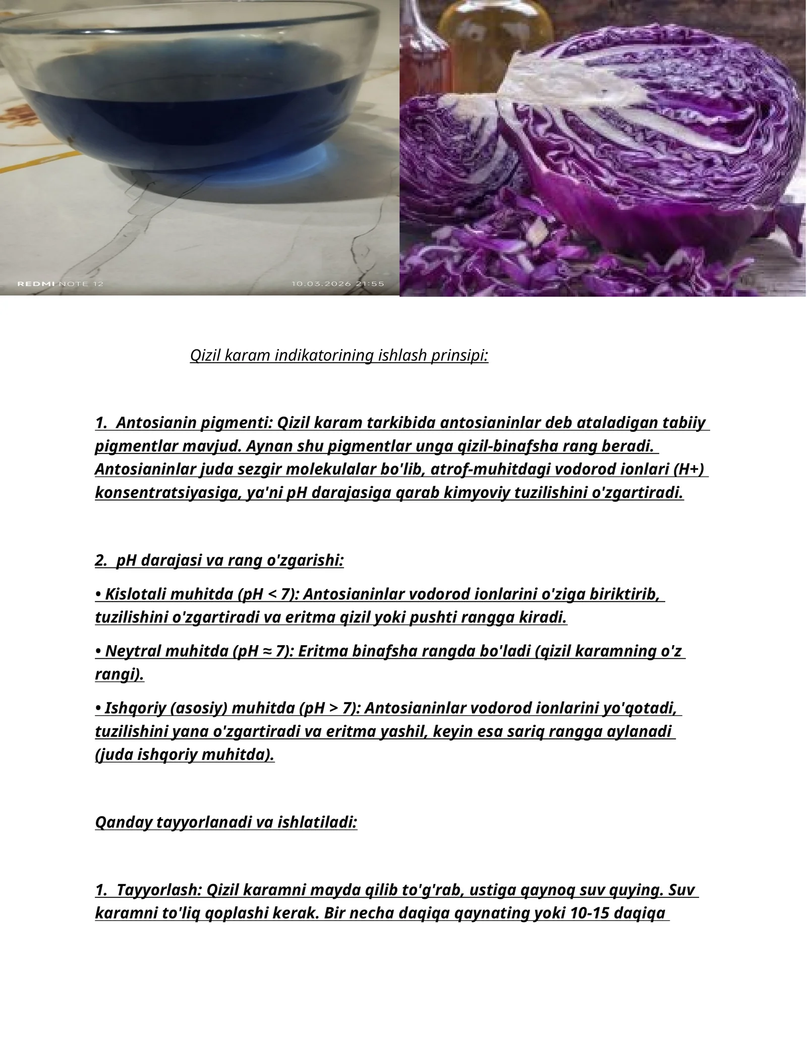 Qizil karam indikatorining ishlash prinsipi