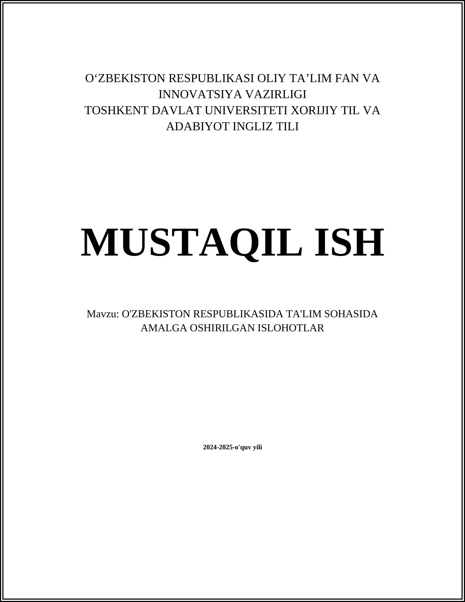 Ta'lim sohasidagi islohotlar