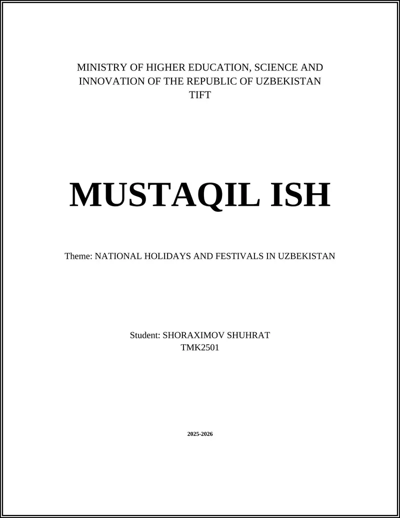 NATIONAL HOLIDAYS AND FESTIVALS IN UZBEKISTAN