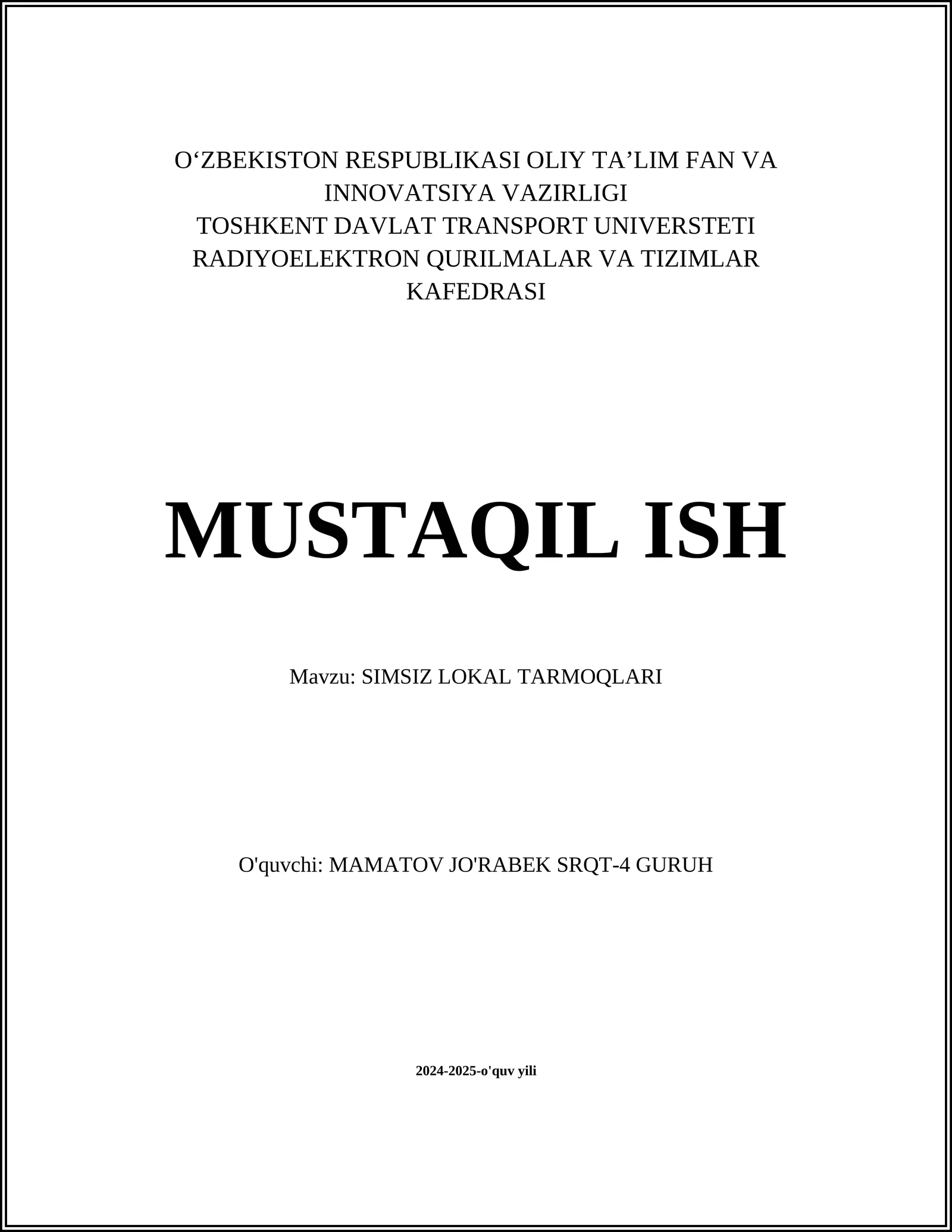 SIMSIZ LOKAL TARMOQLARI