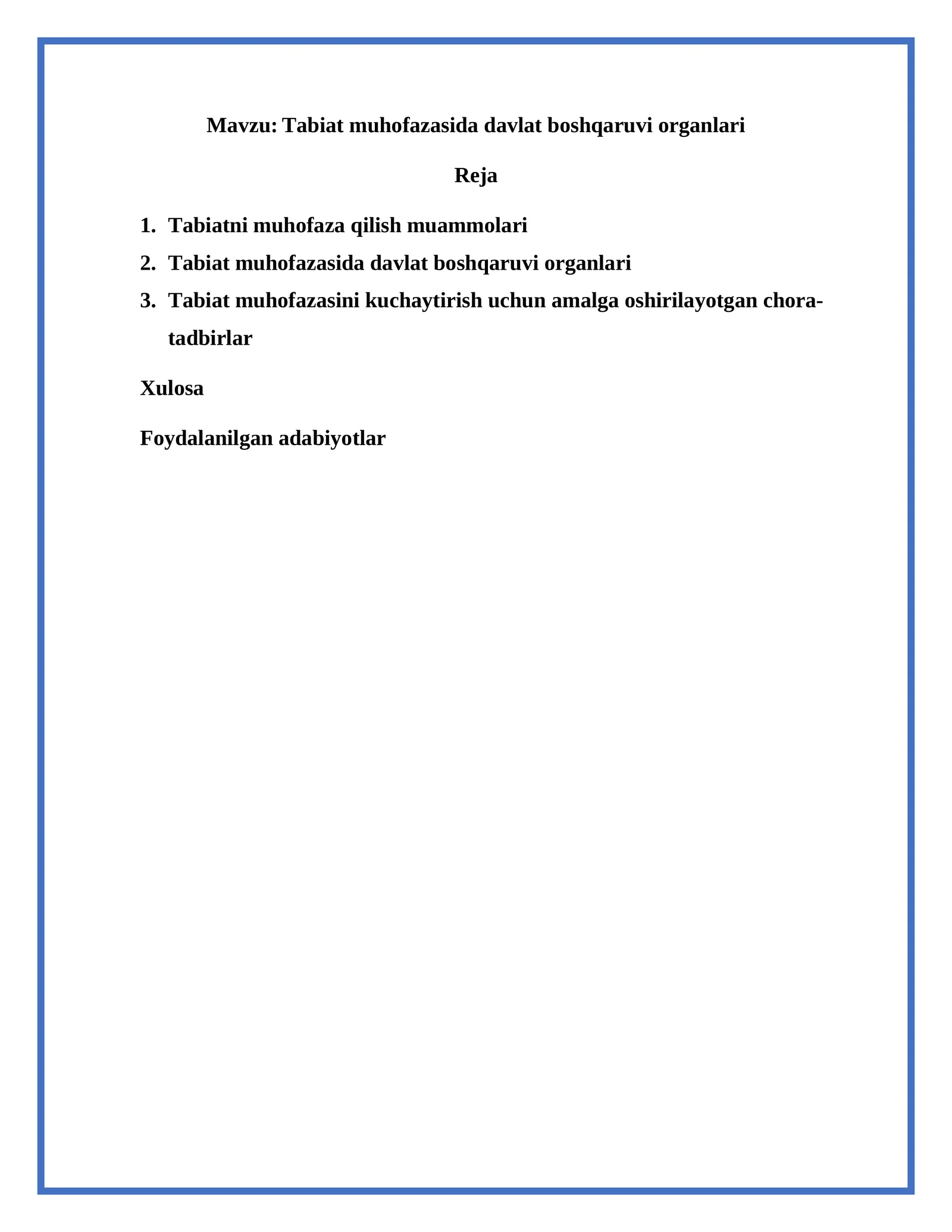 Tabiat muhofazasida davlat boshqaruvi organlari