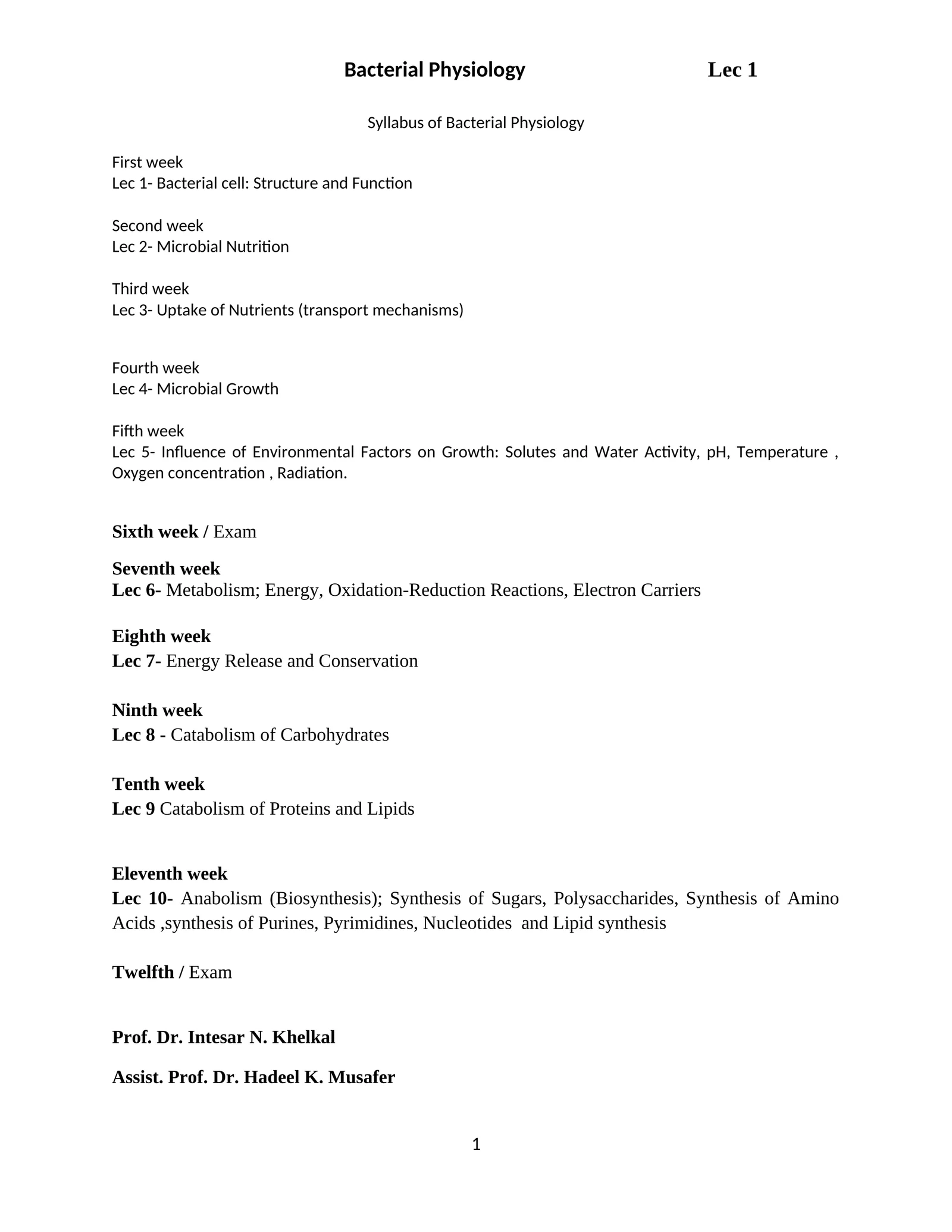 Bacterial PhysiologyLec 1