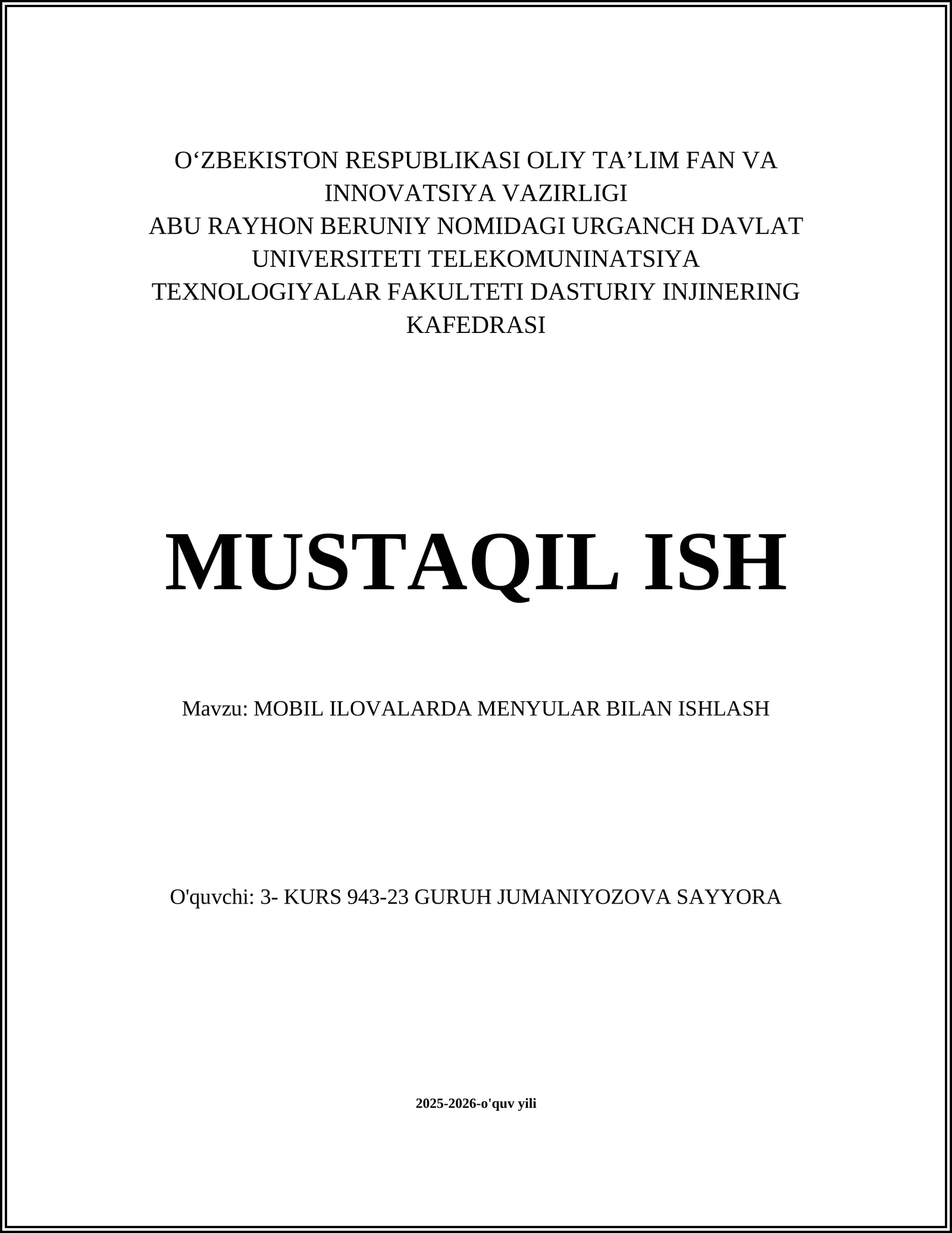 MOBIL ILOVALARDA MENYULAR BILAN ISHLASH