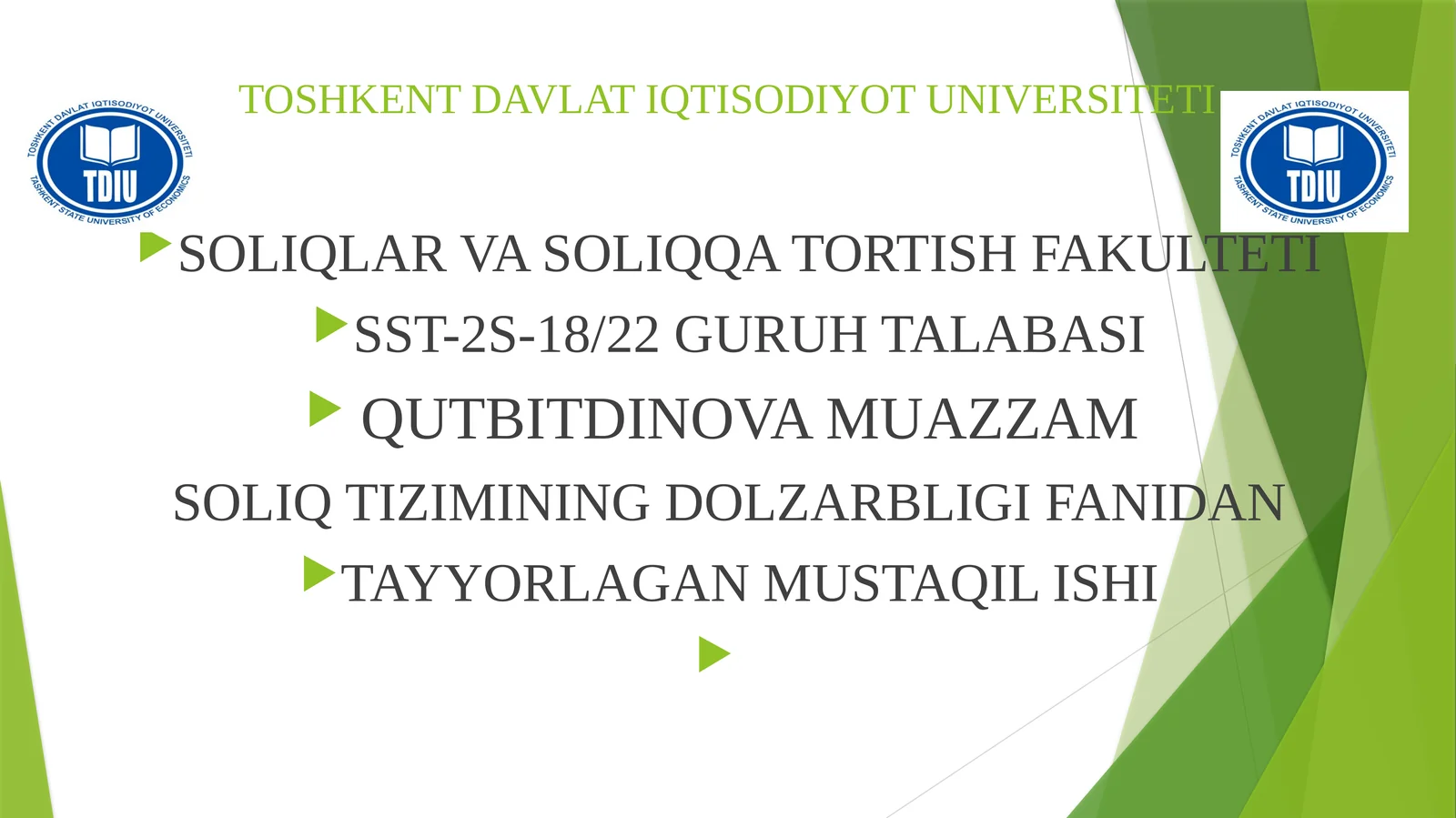 SOLIQLAR VA SOLIQ TIZIMI