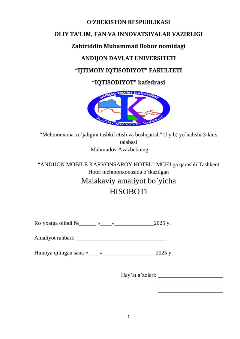 ANDIJON MOBILE KARVONSAROY HOTEL