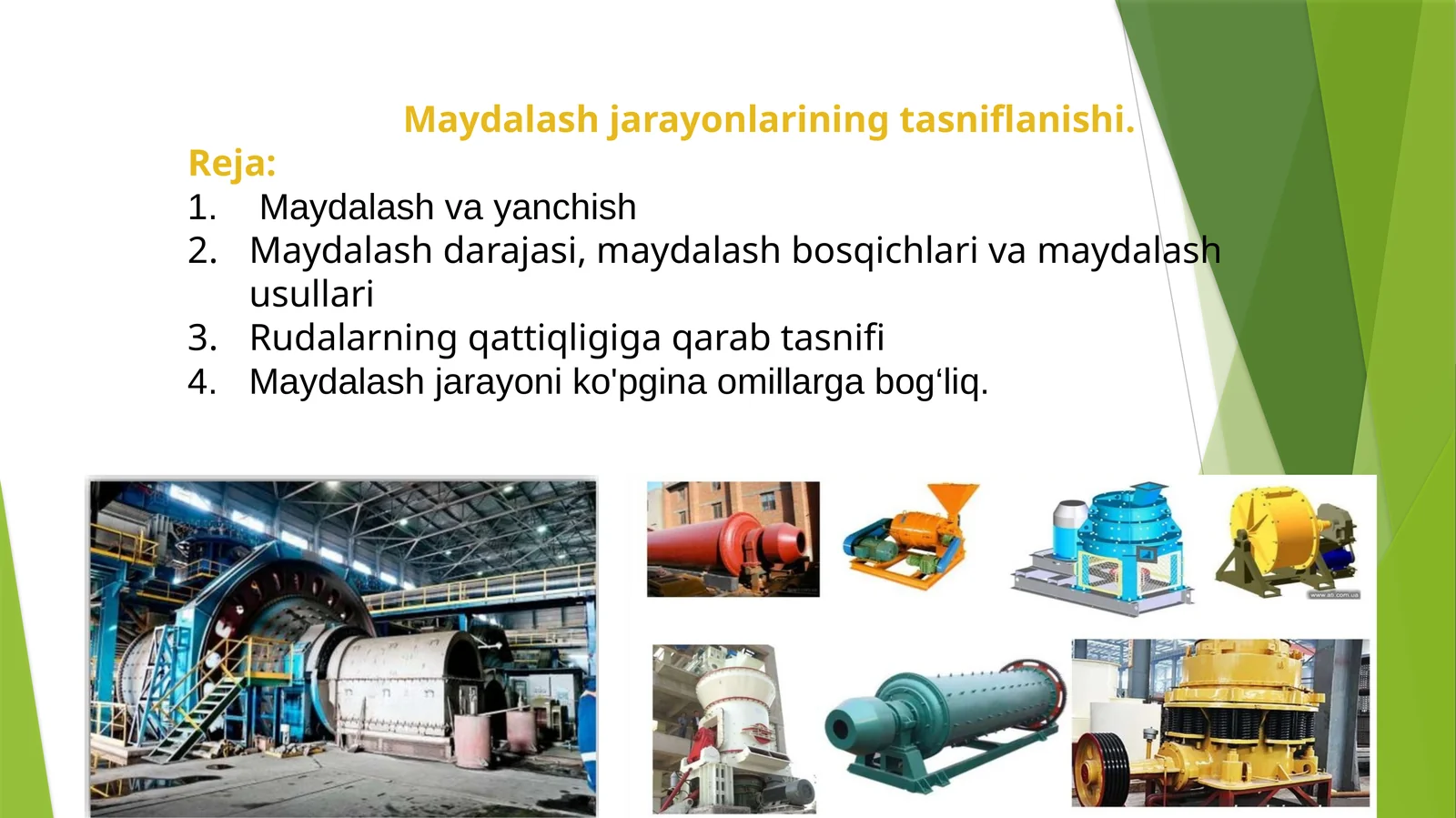 Maydalash jarayonlarining tasniflanishi