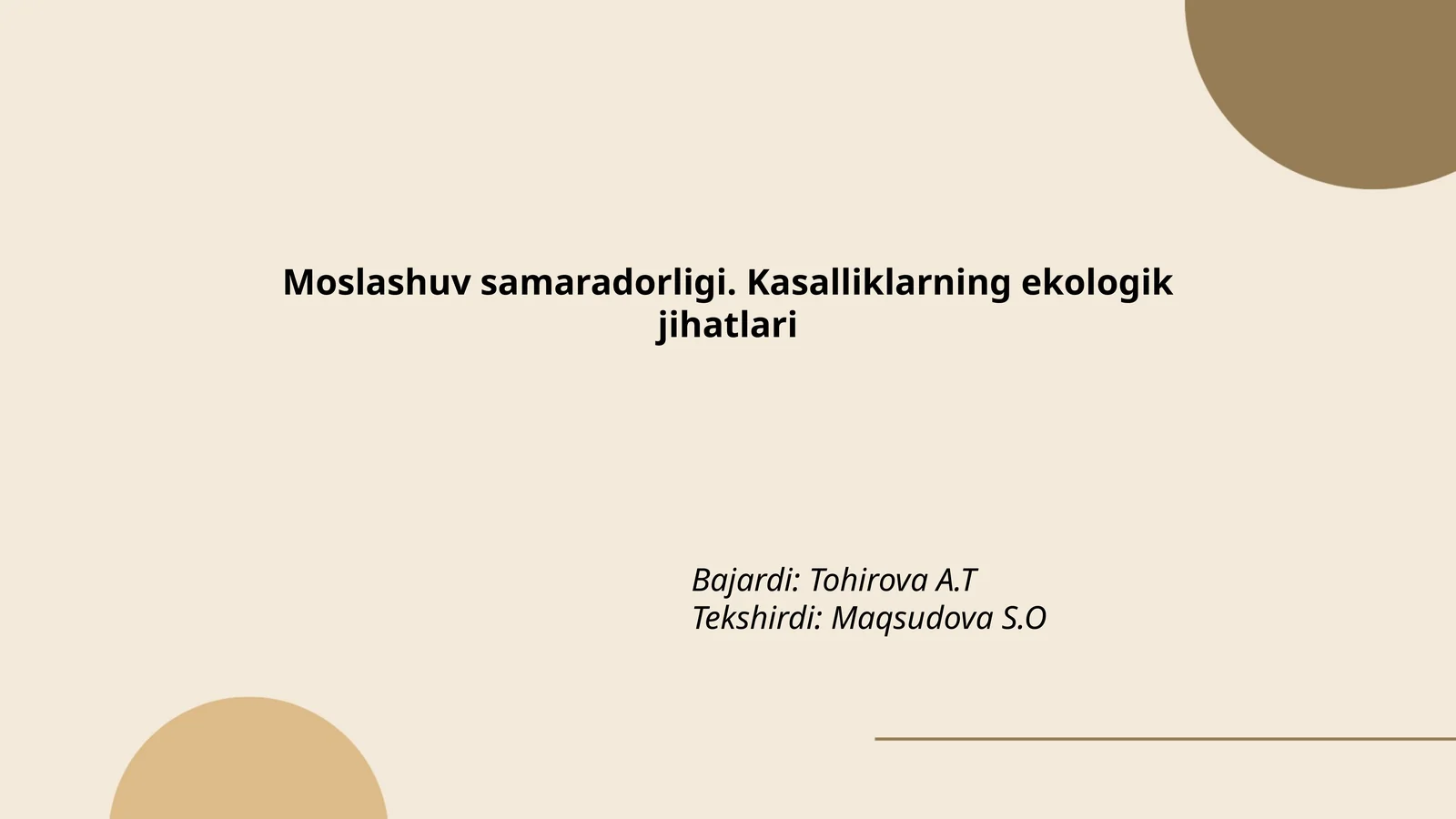 Moslashuv samaradorligi. Kasalliklarning ekologik jihatlari