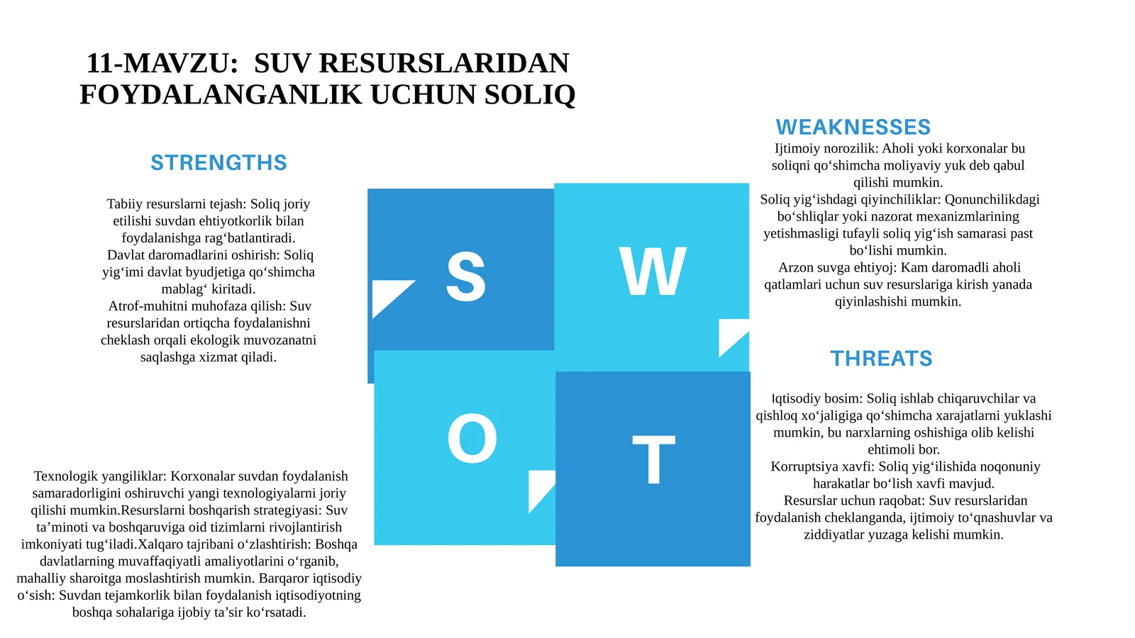 SUV RESURSLARIDAN FOYDALANGANLIK UCHUN SOLIQ