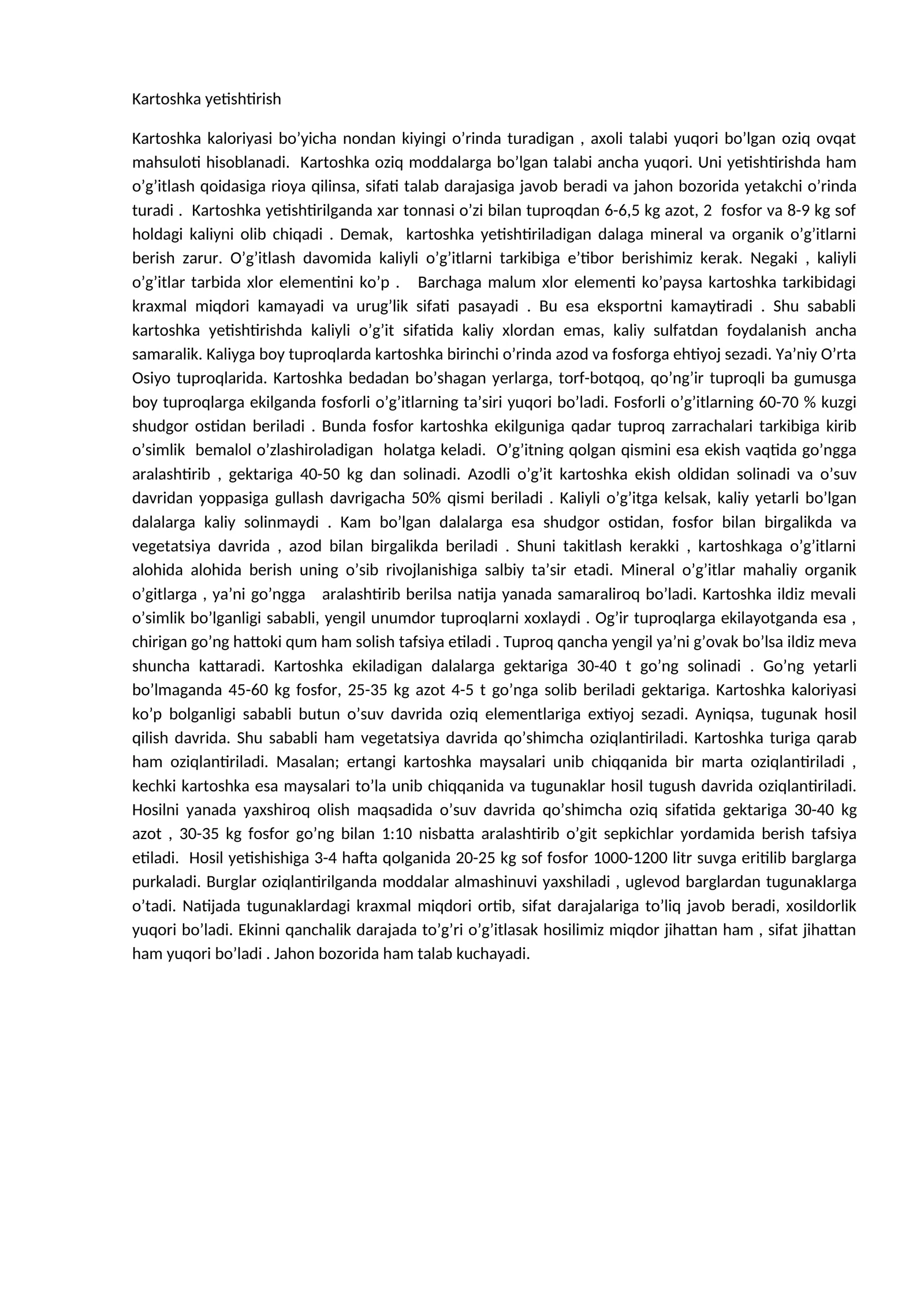 Kartoshka yetishtirish