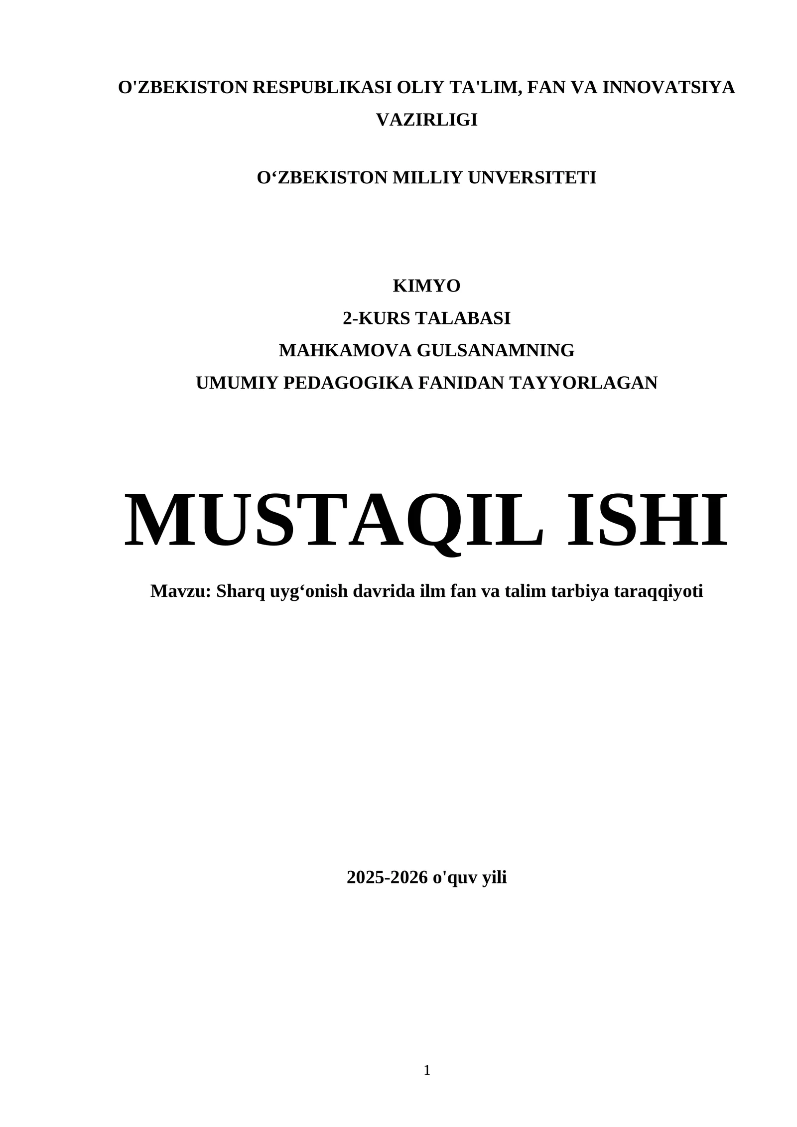 Mavzu: Sharq uygʻonish davrida ilm fan va talim tarbiya taraqqiyoti