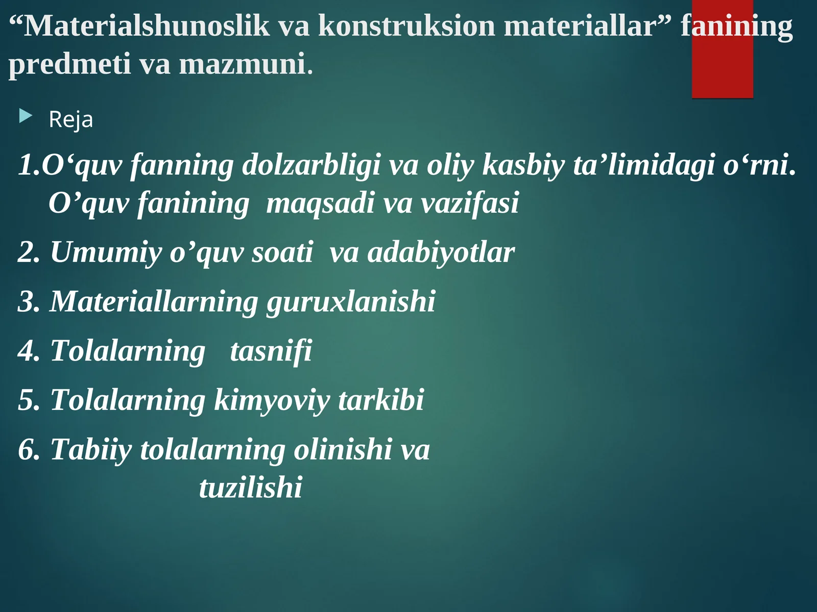 Materialshunoslik va konstruksion materiallar