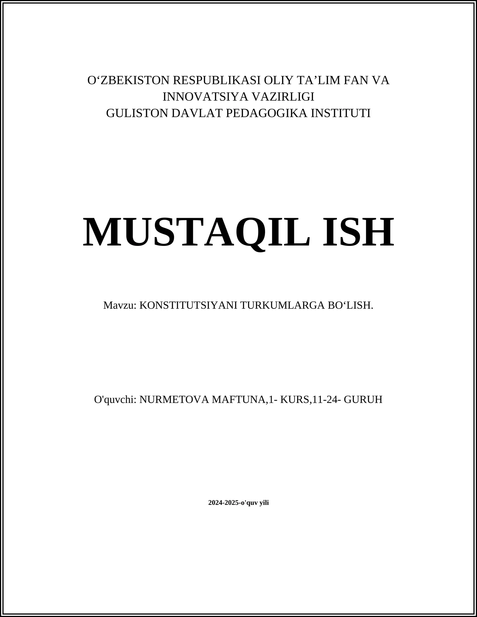 KONSTITUTSIYANI TURKUMLARGA BOʻLISH