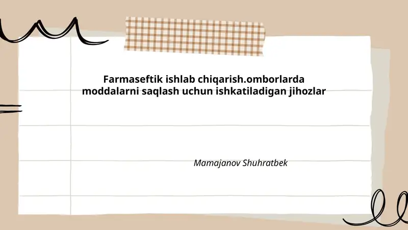 Farmaseftik ishlab chiqarish.omborlarda moddalarni saqlash uchun ishkatiladigan jihozlar