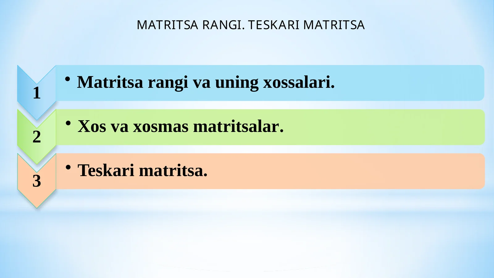 MATRITSA RANGI. TESKARI MATRITSA