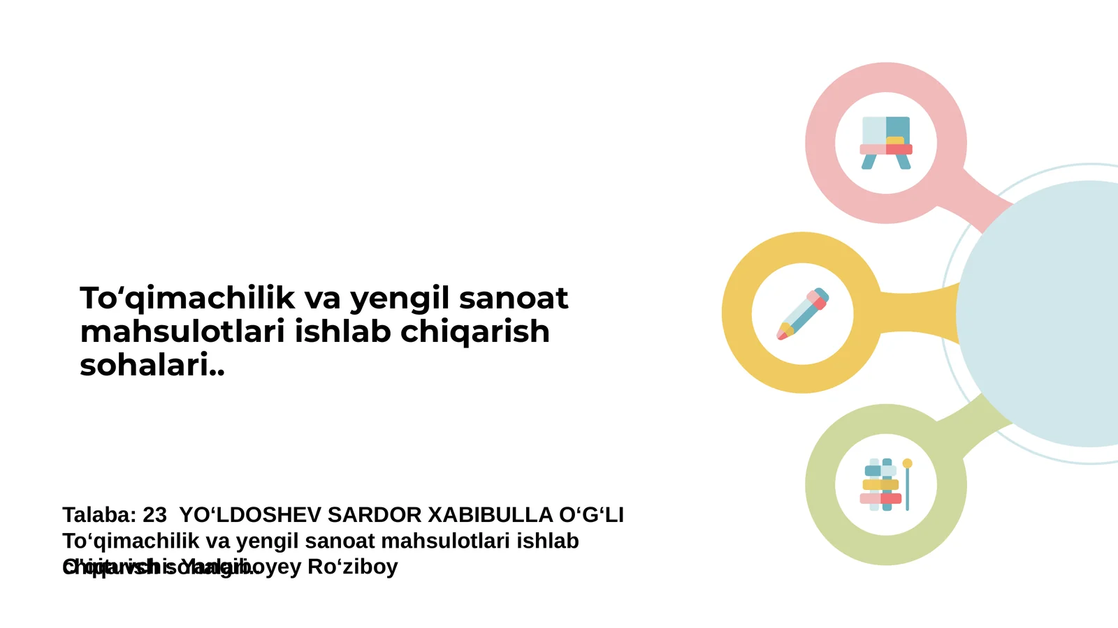 To‘qimachilik va yengil sanoat mahsulotlari ishlab chiqarish sohalari