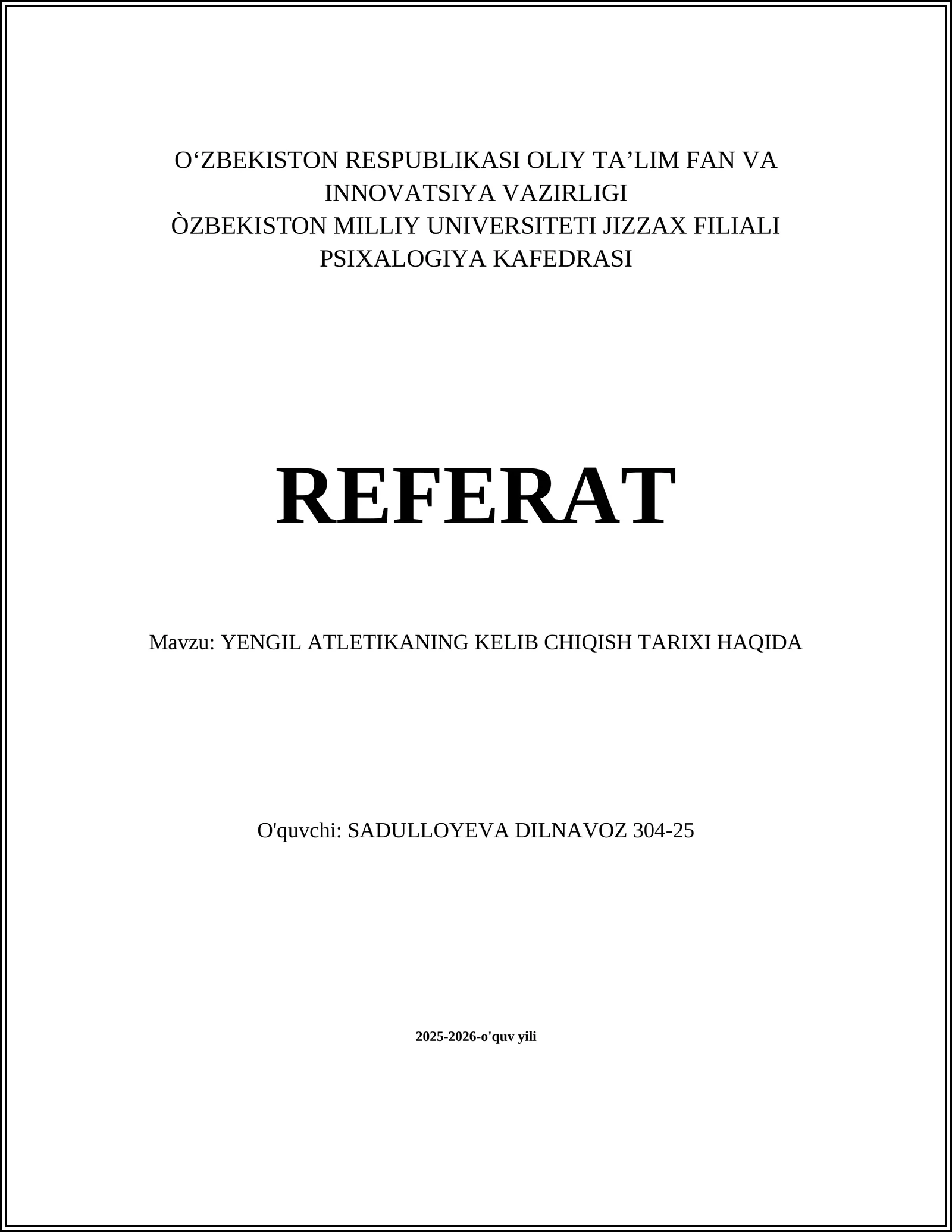 YENGIL ATLETIKANING KELIB CHIQISH TARIXI HAQIDA