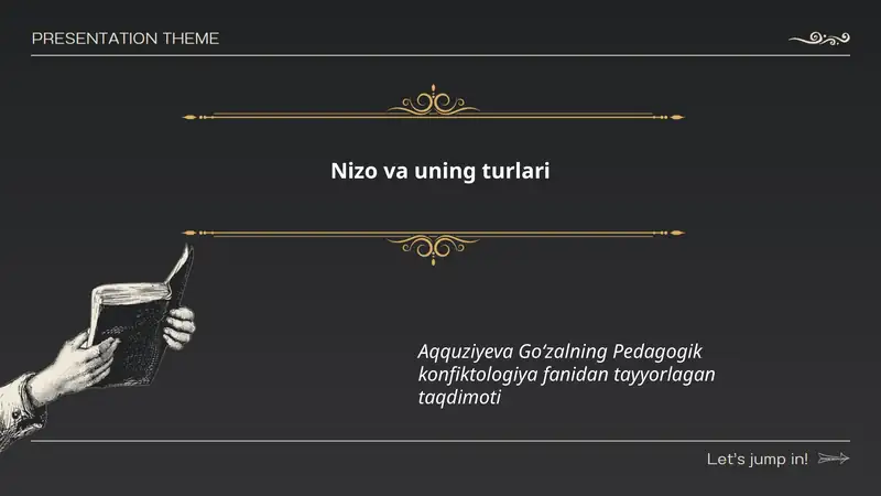 Nizo va uning turlari (Aqquziyeva Goʻzalning Pedagogik konfiktologiya fanidan tayyorlagan taqdimoti)