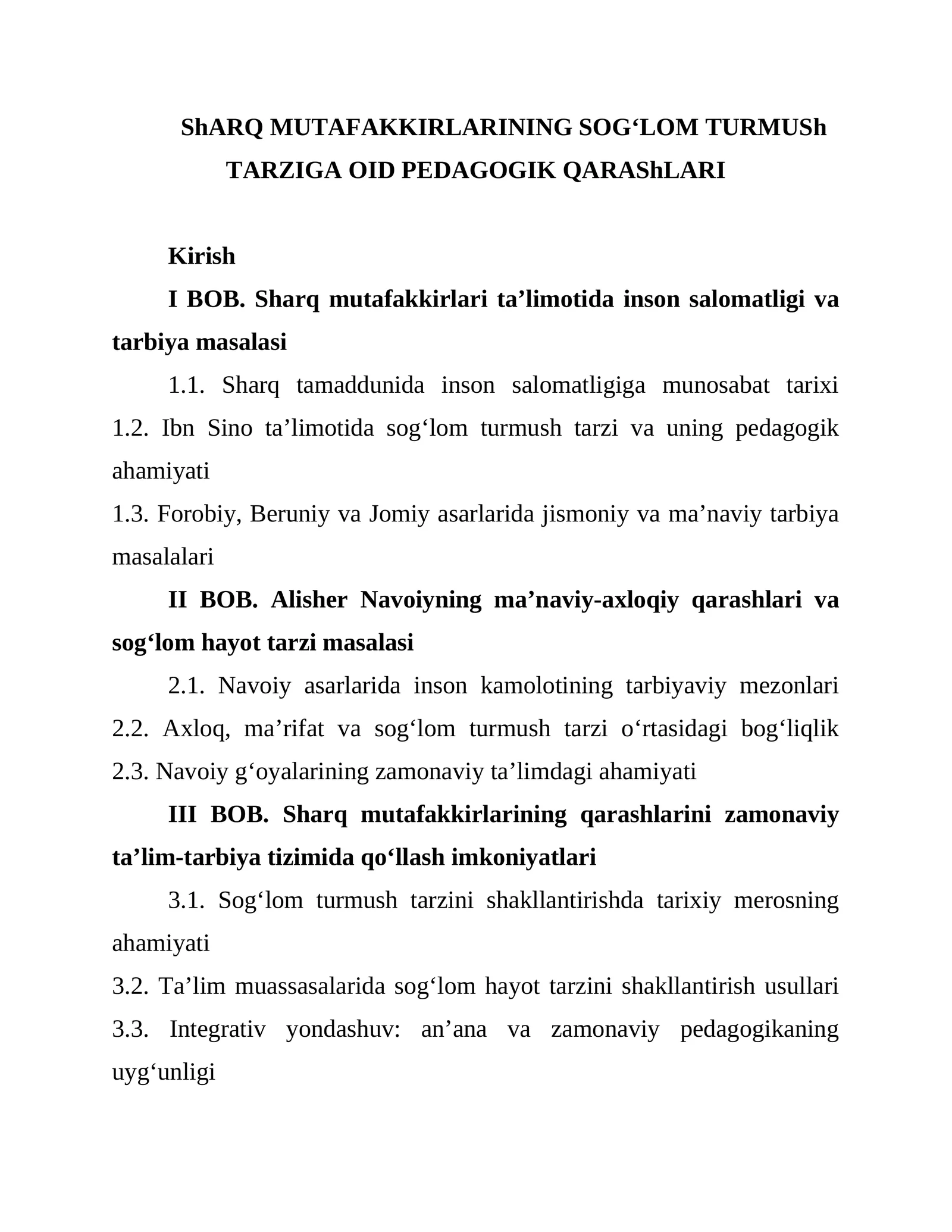ShARQ MUTAFAKKIRLARINING SOG‘LOM TURMUSh TARZIGA OID PEDAGOGIK QARAShLARI
