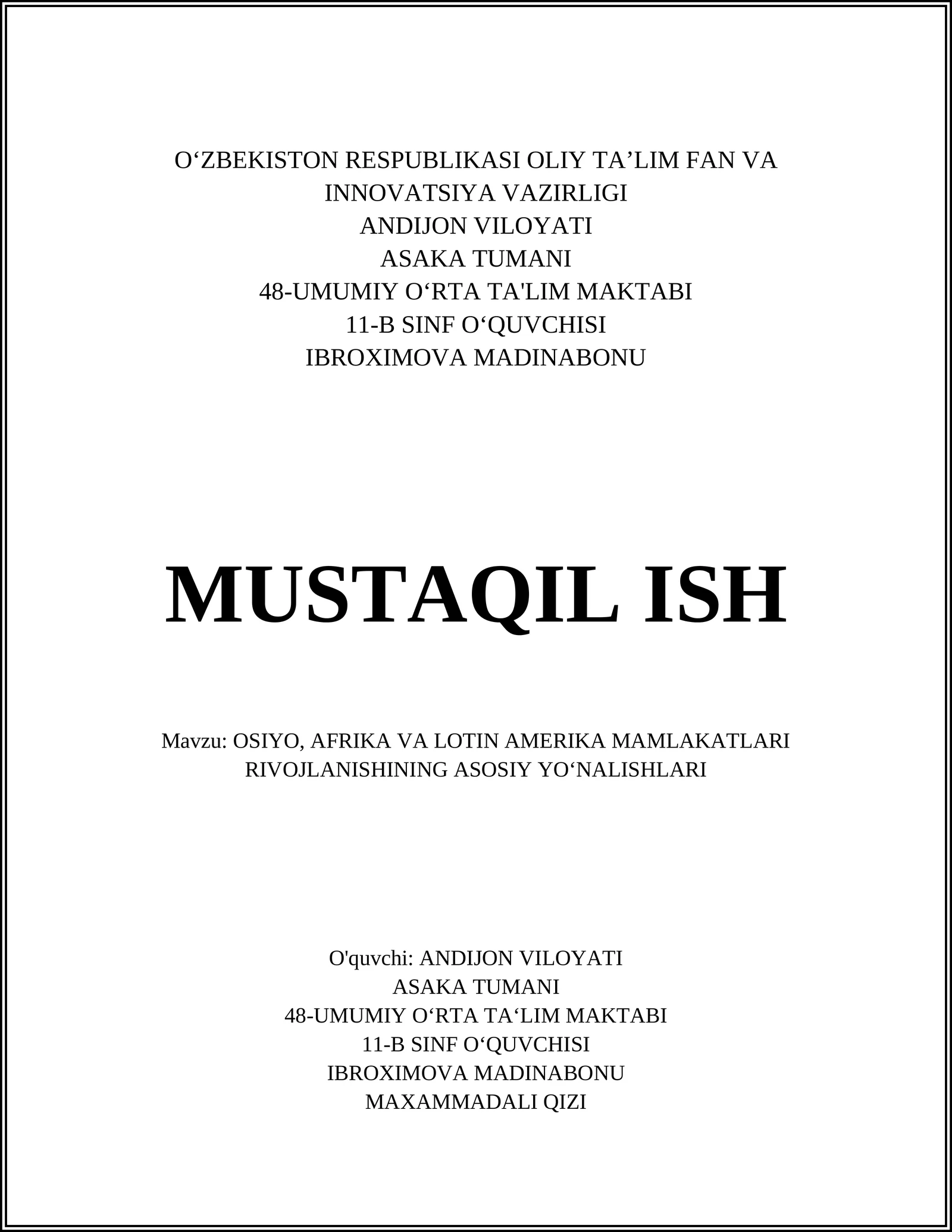 Iqtisodiy o‘sish va sanoatlashtirish