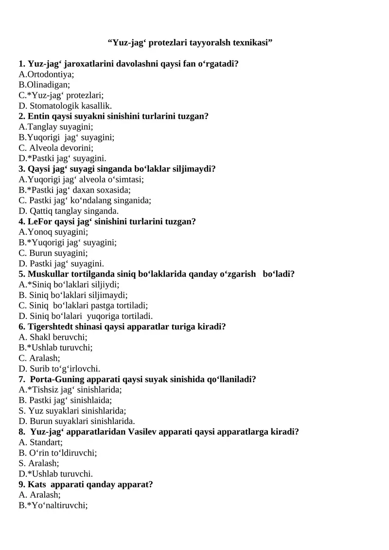 Yuz-jag‘ protezlari tayyoralsh texnikasi