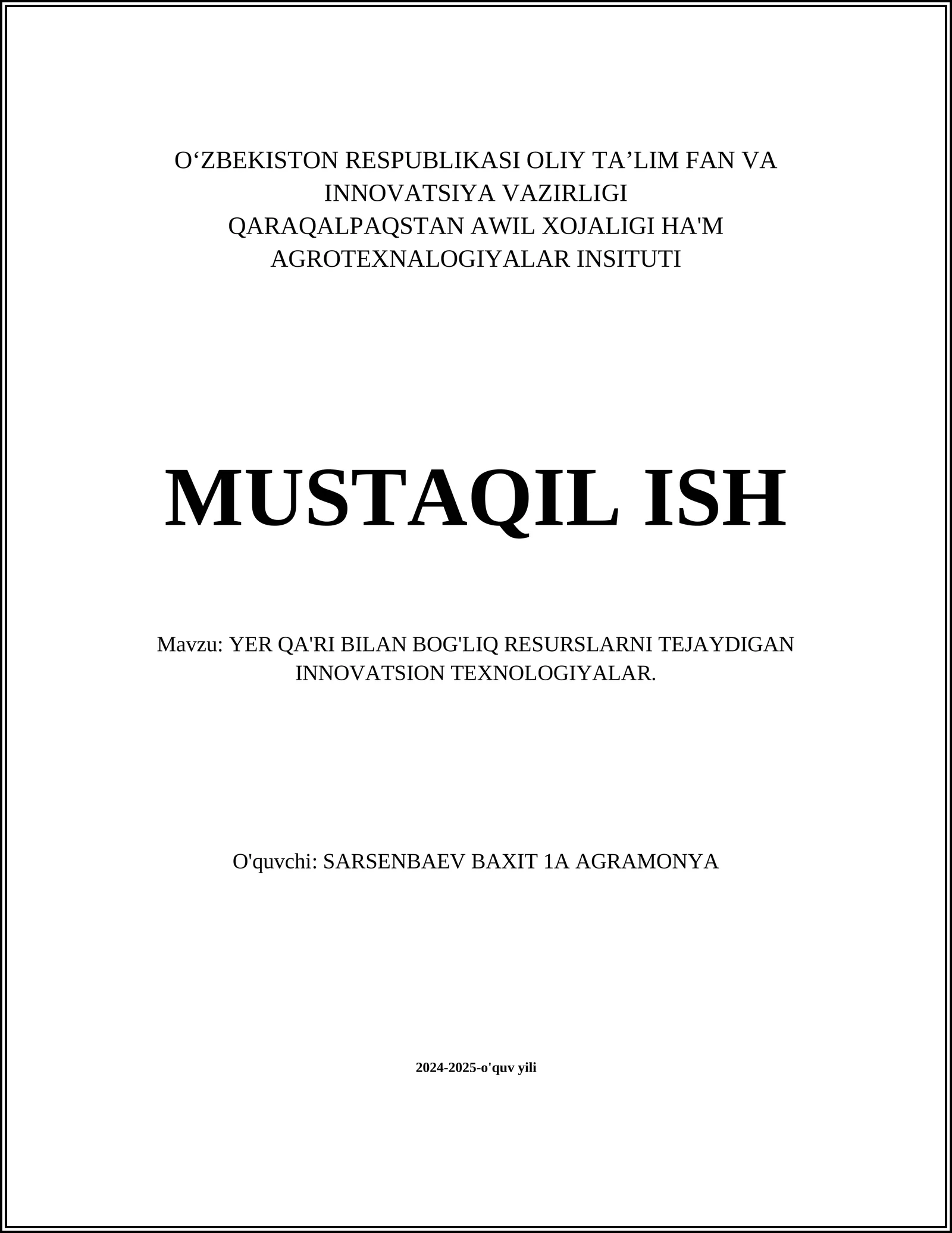 YER QA'RI BILAN BOG'LIQ RESURSLARNI TEJAYDIGAN INNOVATSION TEXNOLOGIYALAR