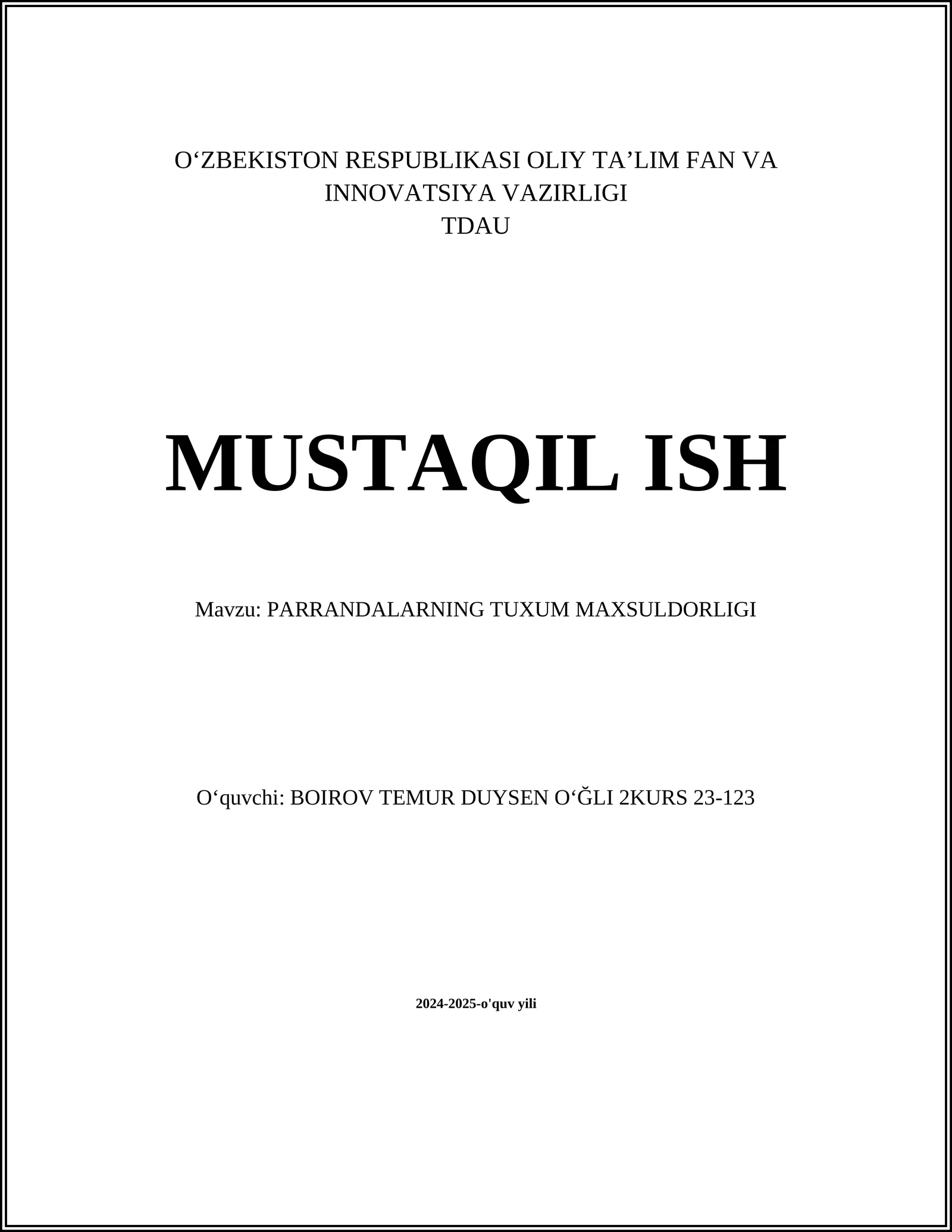 PARRANDALARNING TUXUM MAXSULDORLIGI