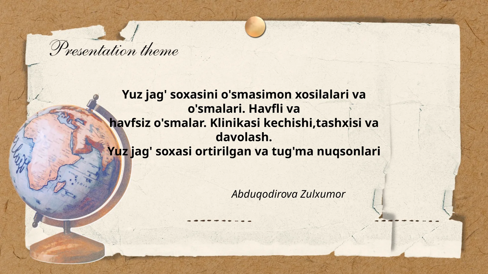 Yuz jag' soxasini o'smasimon xosilalari va o'smalari