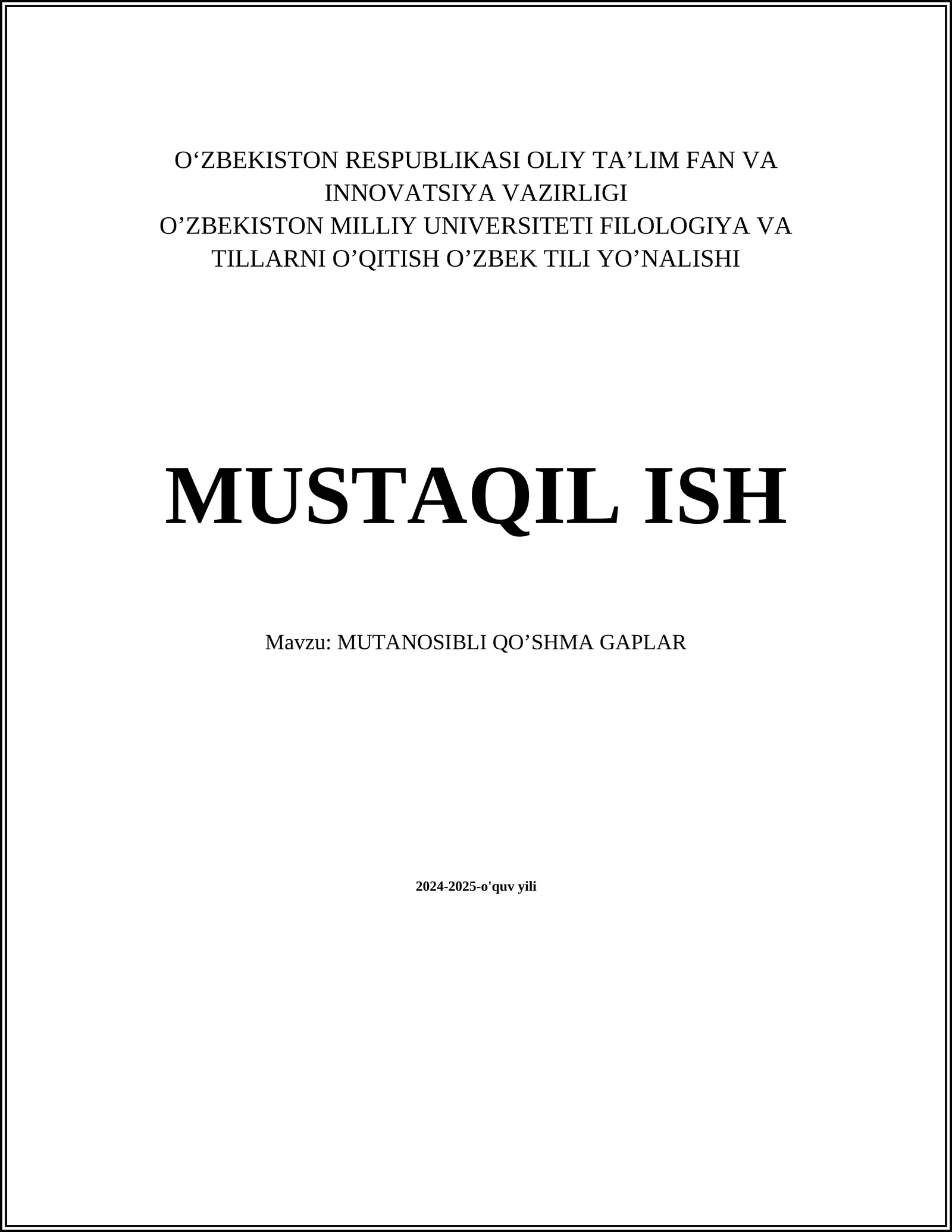 MUTANOSIBLI QO’SHMA GAPLAR