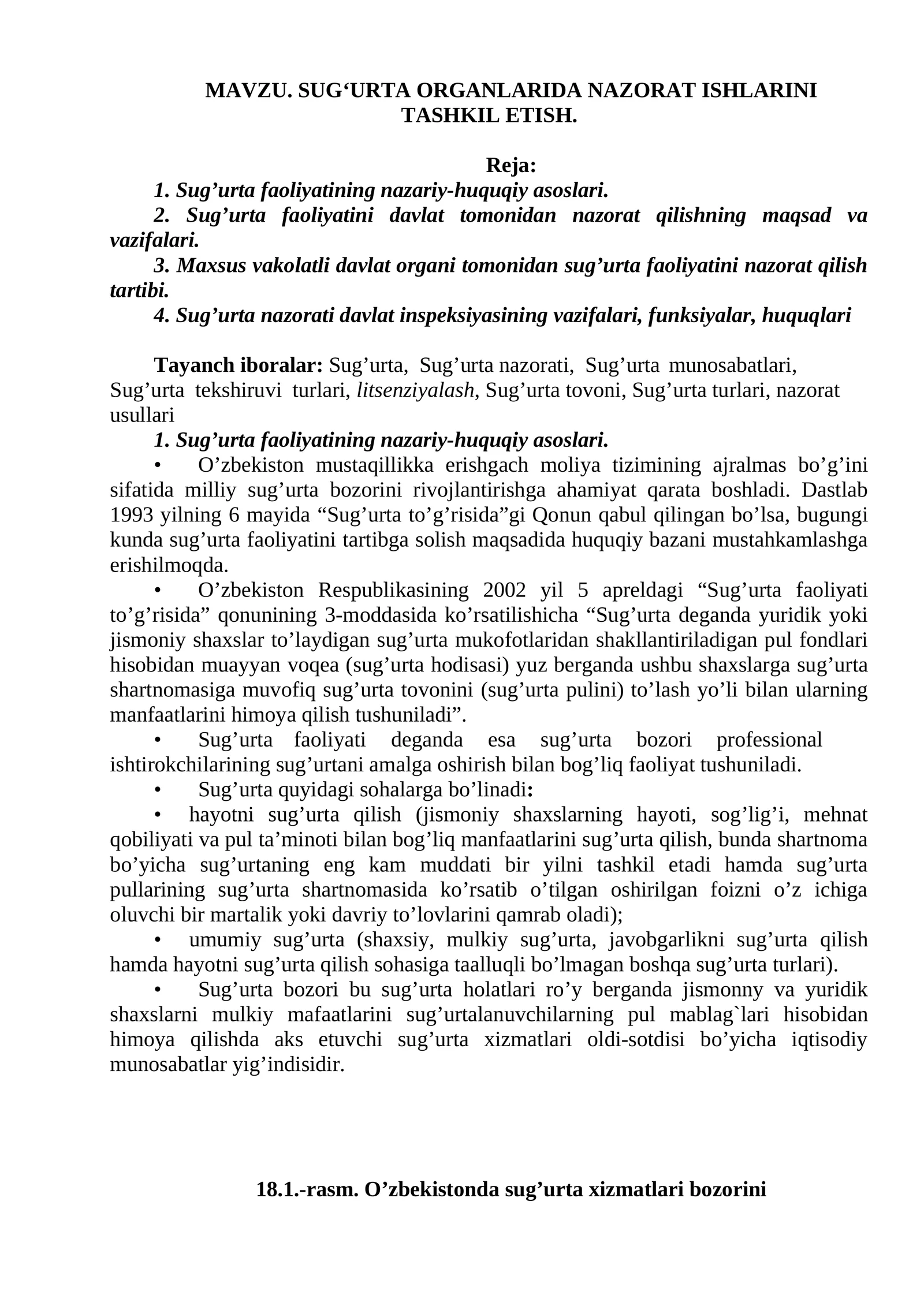 SUG‘URTA ORGANLARIDA NAZORAT ISHLARINI TASHKIL ETISH