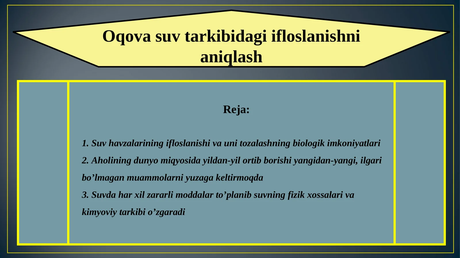 Oqova suv tarkibidagi ifloslanishni aniqlash