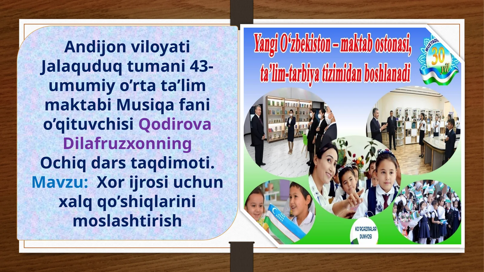 Musiqa fanidan Xor ijrosi uchun xalq qo'shiqlarini moslashtirish mavzusida dars ishlanma