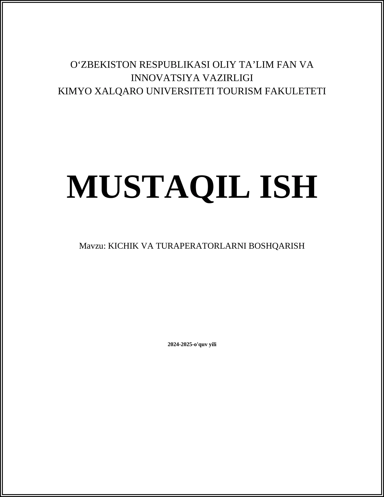 Kichik sayyohlik biznesi modeli