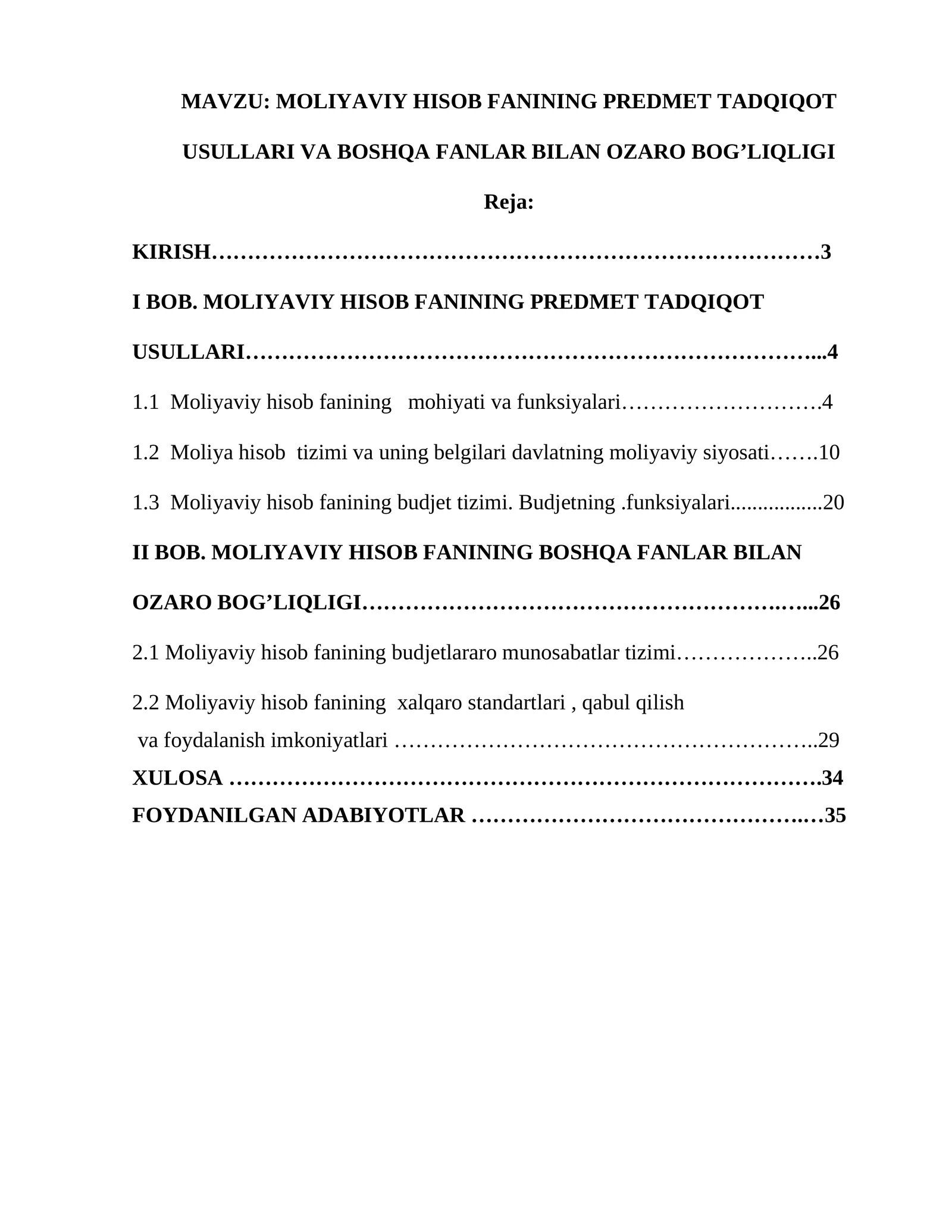 MOLIYAVIY HISOB FANINING PREDMET TADQIQOT USULLARI VA BOSHQA FANLAR BILAN OZARO BOG’LIQLIGI