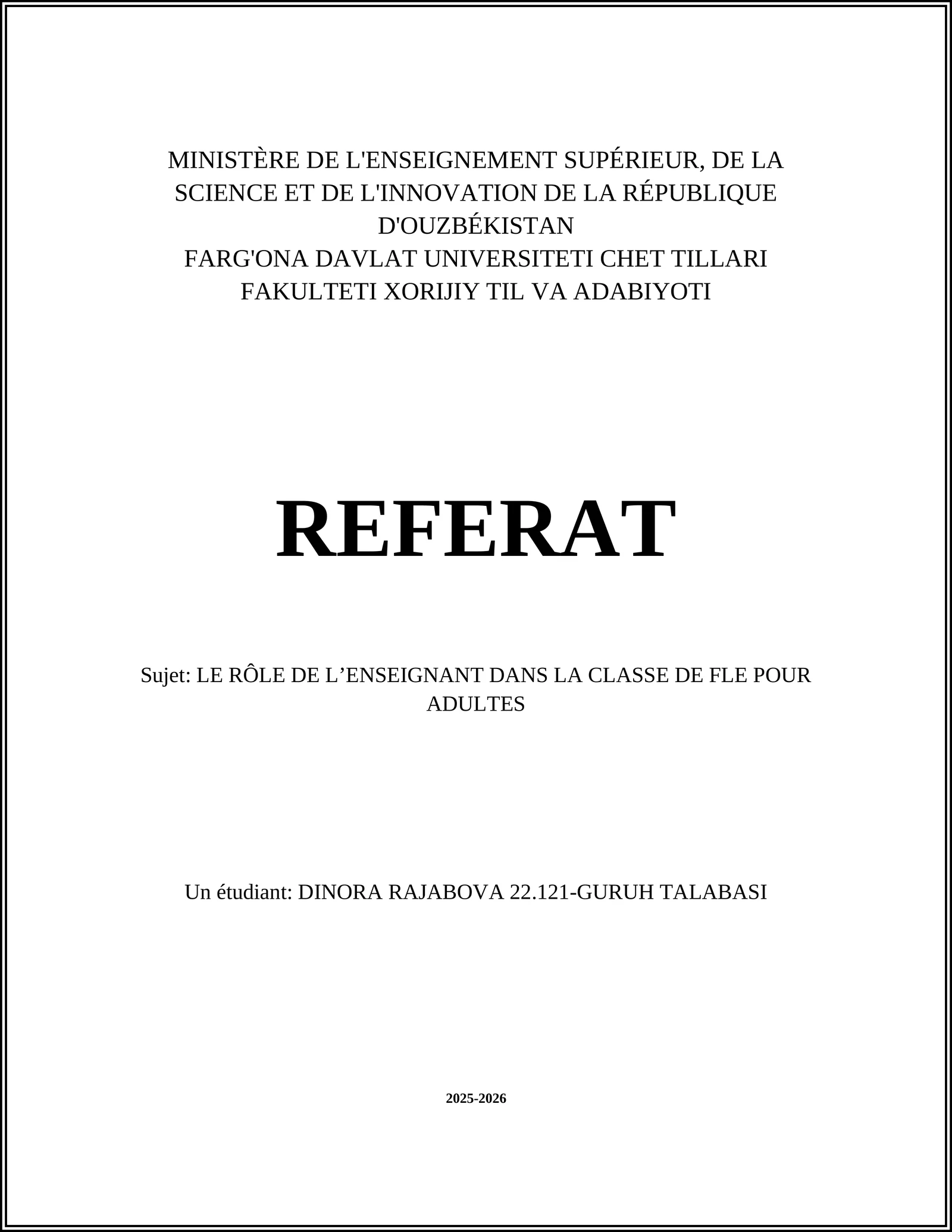 LE RÔLE DE L’ENSEIGNANT DANS LA CLASSE DE FLE POUR ADULTES