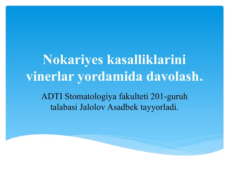 Nokariyes kasalliklarini vinerlar yordamida davolash.