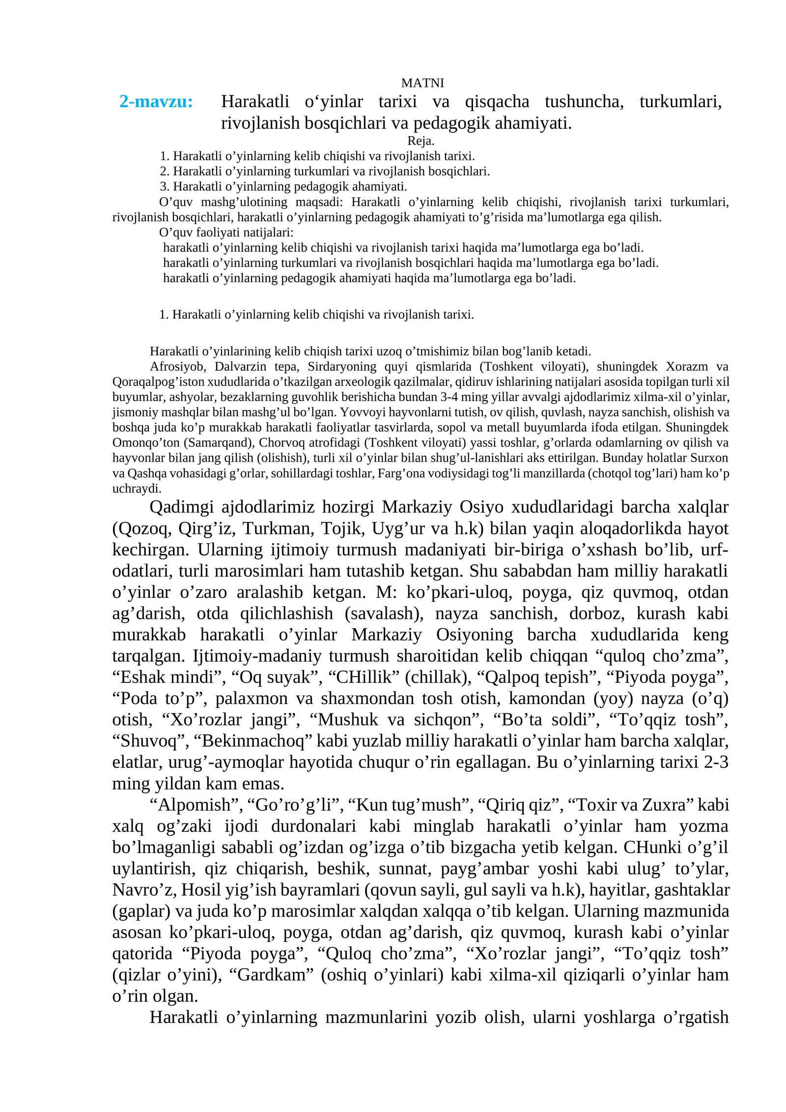 Harakatli o‘yinlar tarixi va qisqacha tushuncha