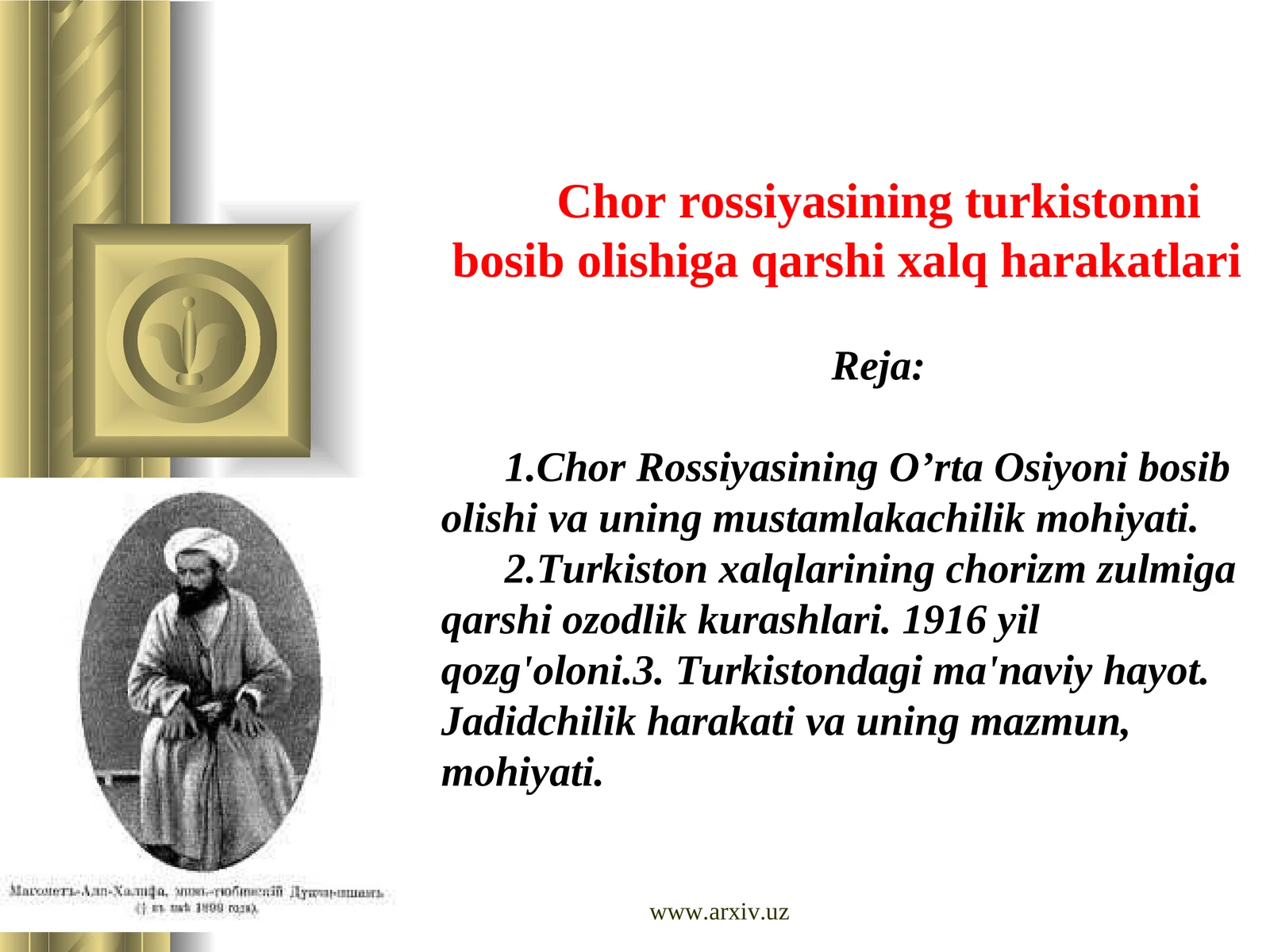 Turkiston Xalqlarining Chorizm Zulmiga Qarshi Ozodlik Kurashlari