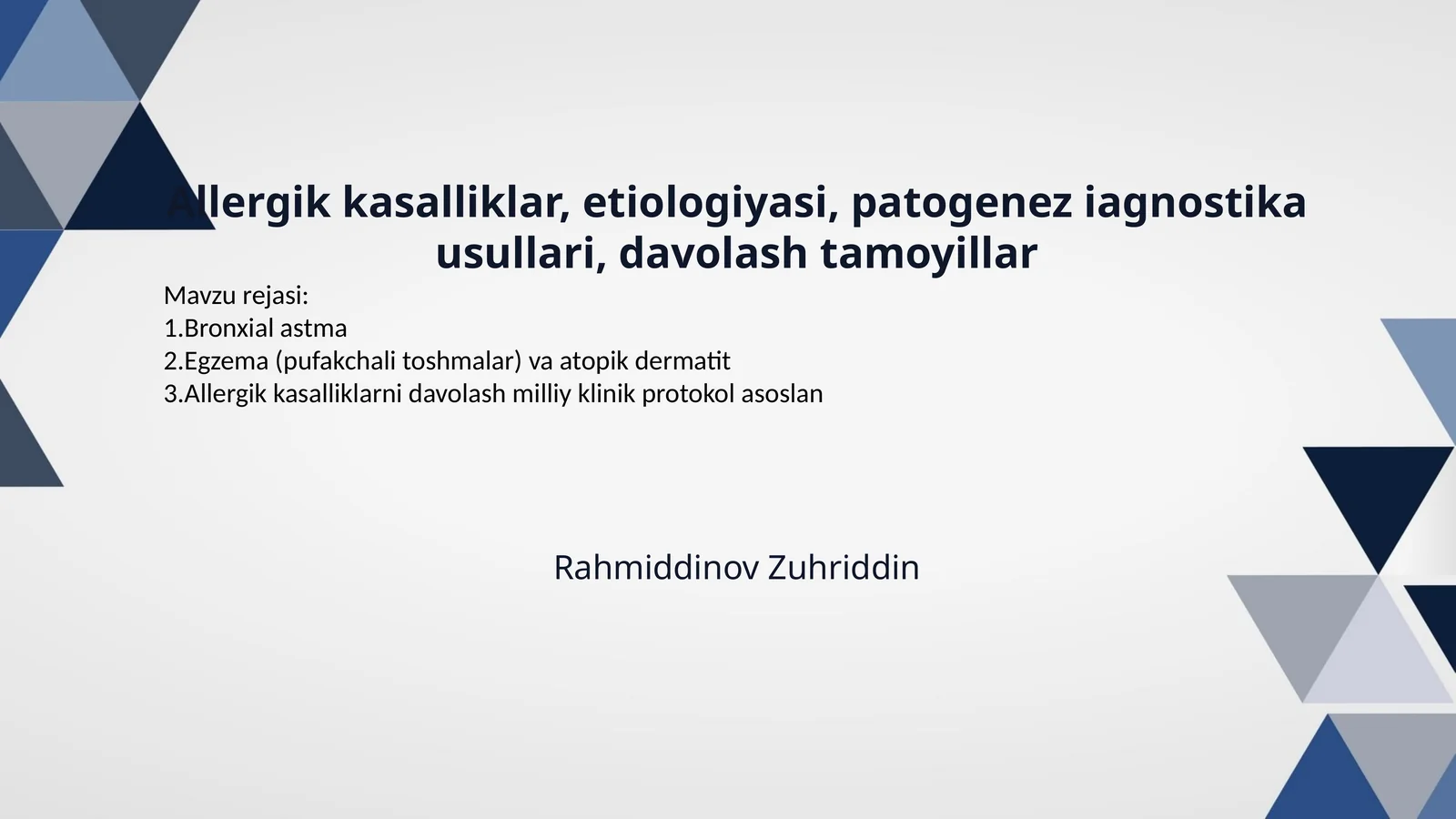 Allergik kasalliklar, etiologiyasi, patogenez iagnostika usullari, davolash tamoyillar