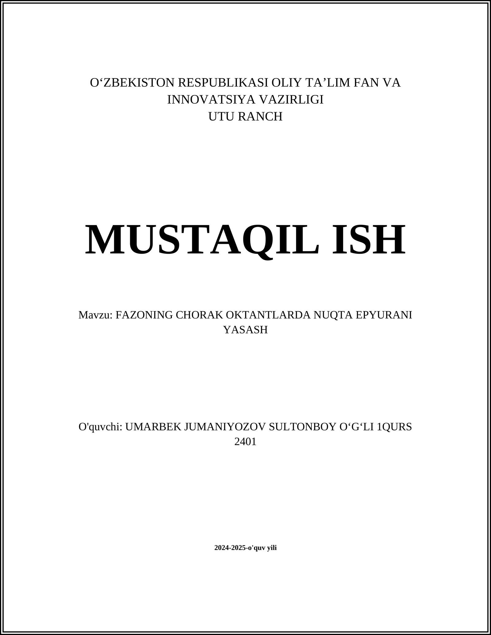 FAZONING CHORAK OKTANTLARDA NUQTA EPYURANI YASASH