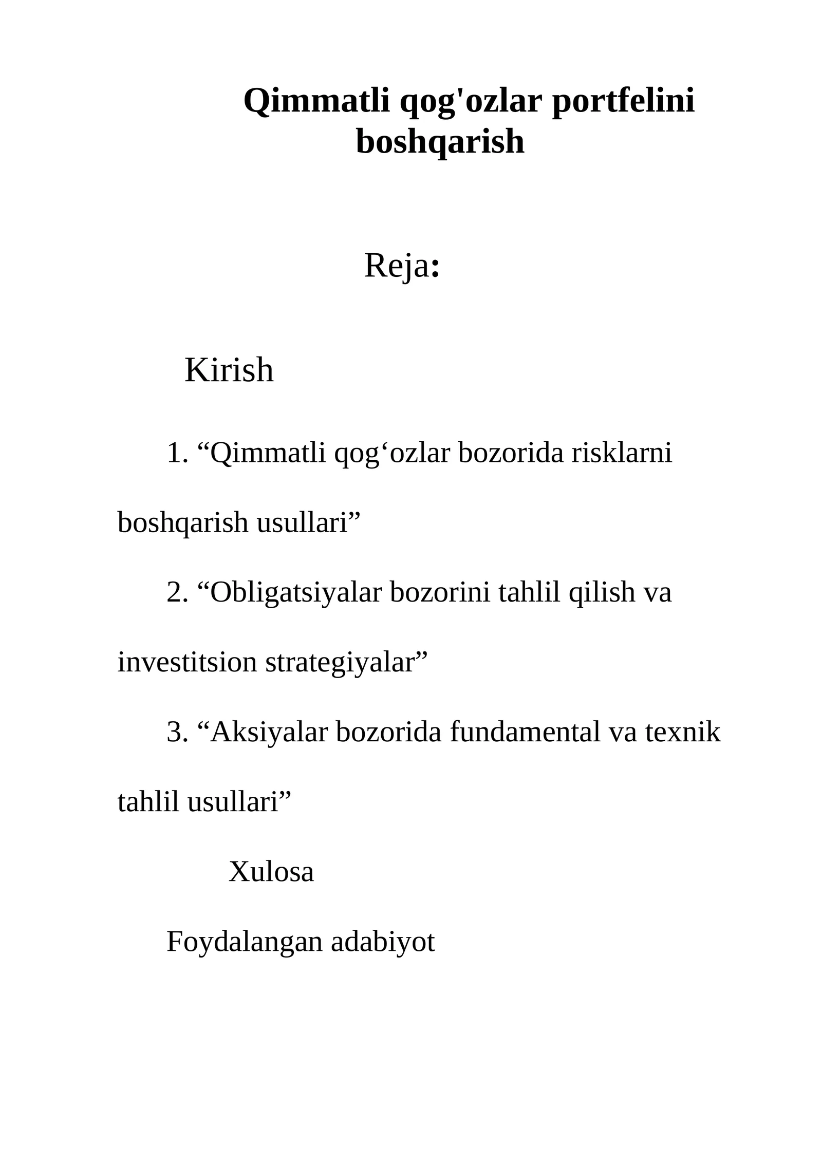 Qimmatli qog'ozlar portfelini boshqarish