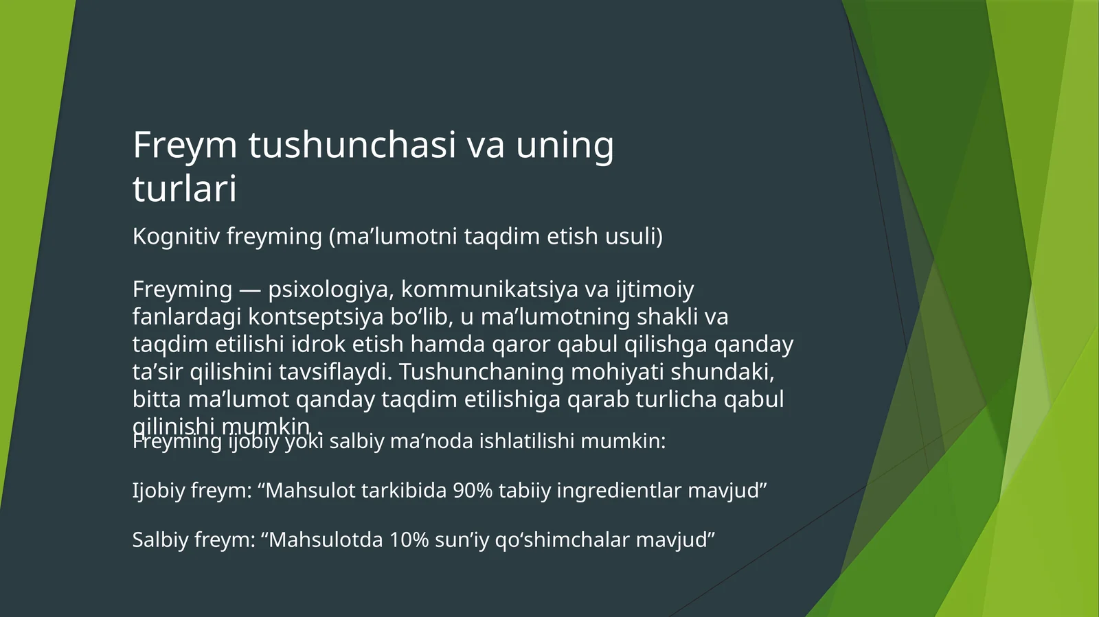 Freym tushunchasi va uning turlari