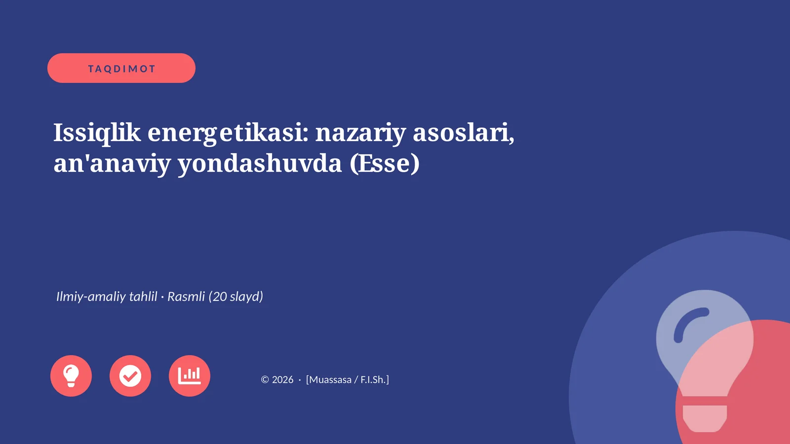 Issiqlik energetikasi: nazariy asoslari, an'anaviy yondashuvda (Esse)